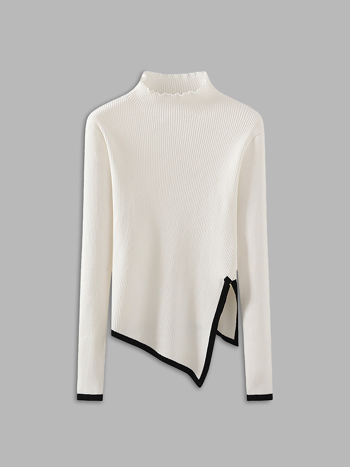 Asymmetrical Trim Mock Neck Sweater COMMENSE
