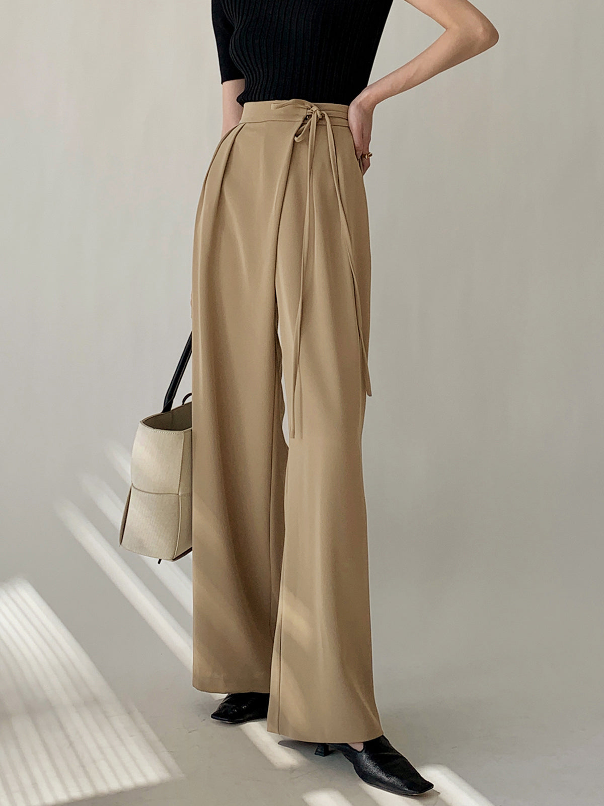 Tie Waist Flowy Wide Leg Dress Pants Tie Waist Flowy Wide Leg Dress Pants