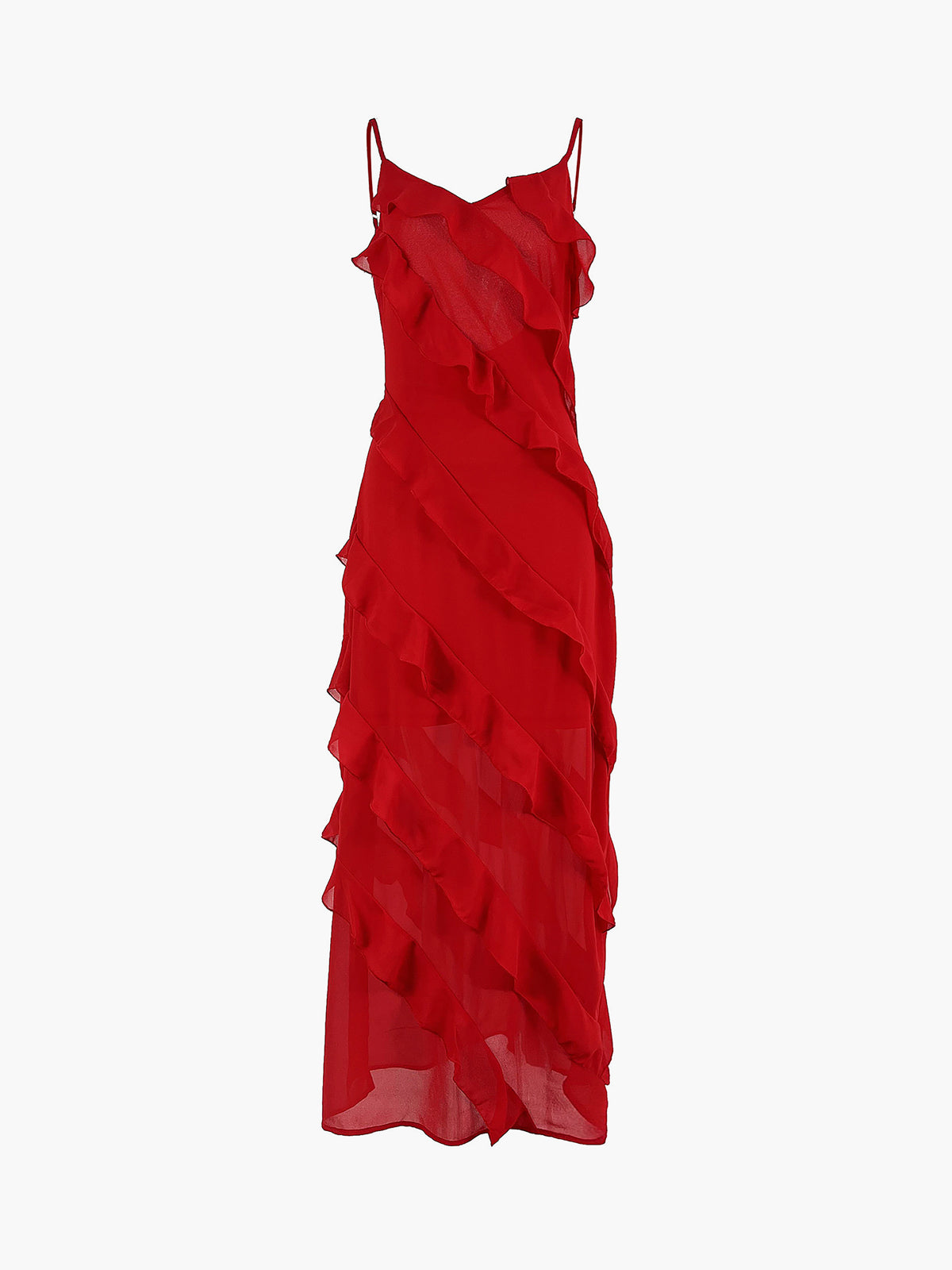 Semi-Sheer Ladder Ruffle Zippered Long Dress – COMMENSE