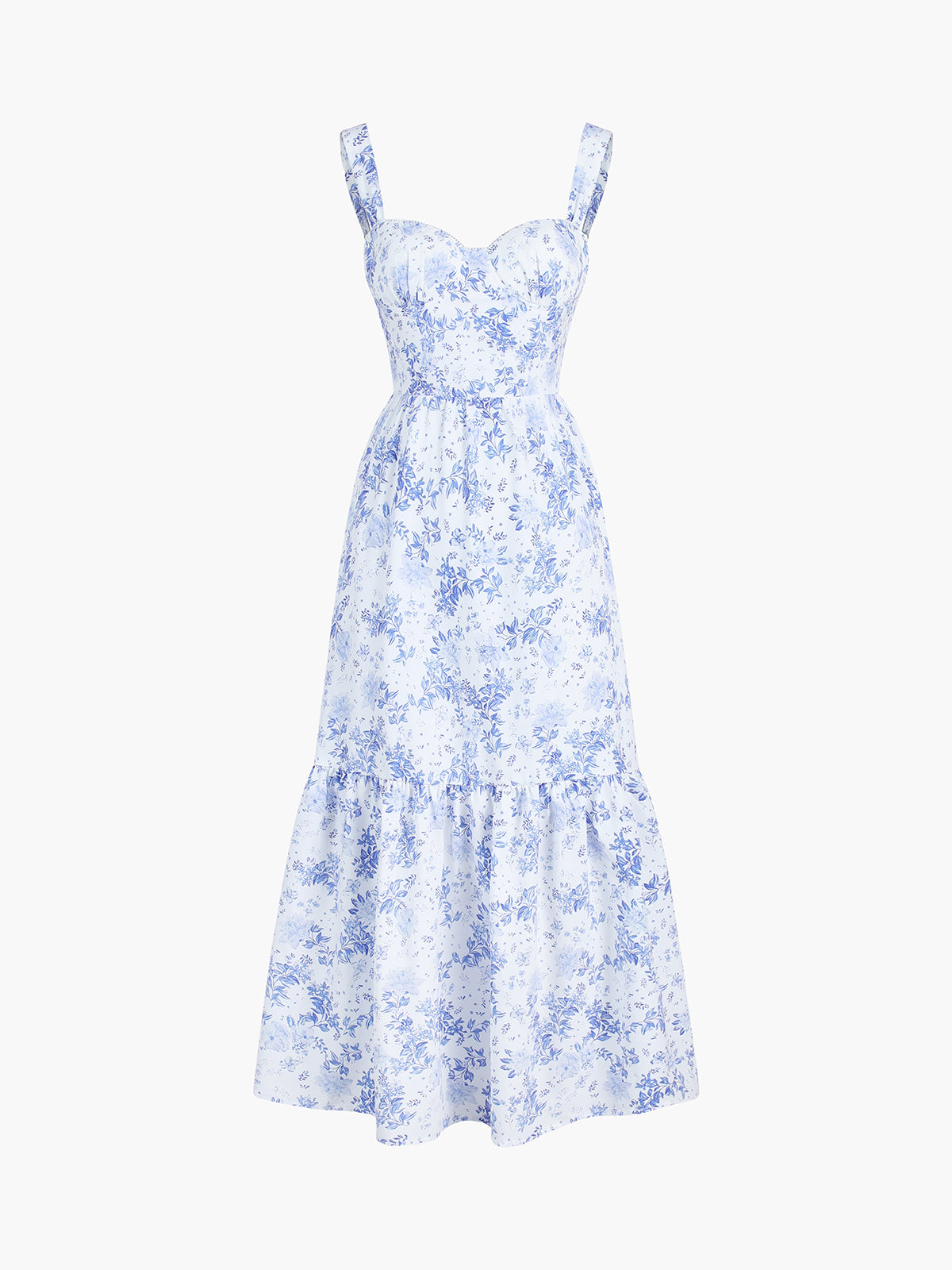Romantic Elia Floral Blue Print Midi Sundress for Spring Outing Date - Blue - S - Commense Romantic Elia Floral Blue Print Midi Sundress for Spring Outing Date - Blue - S - Commense