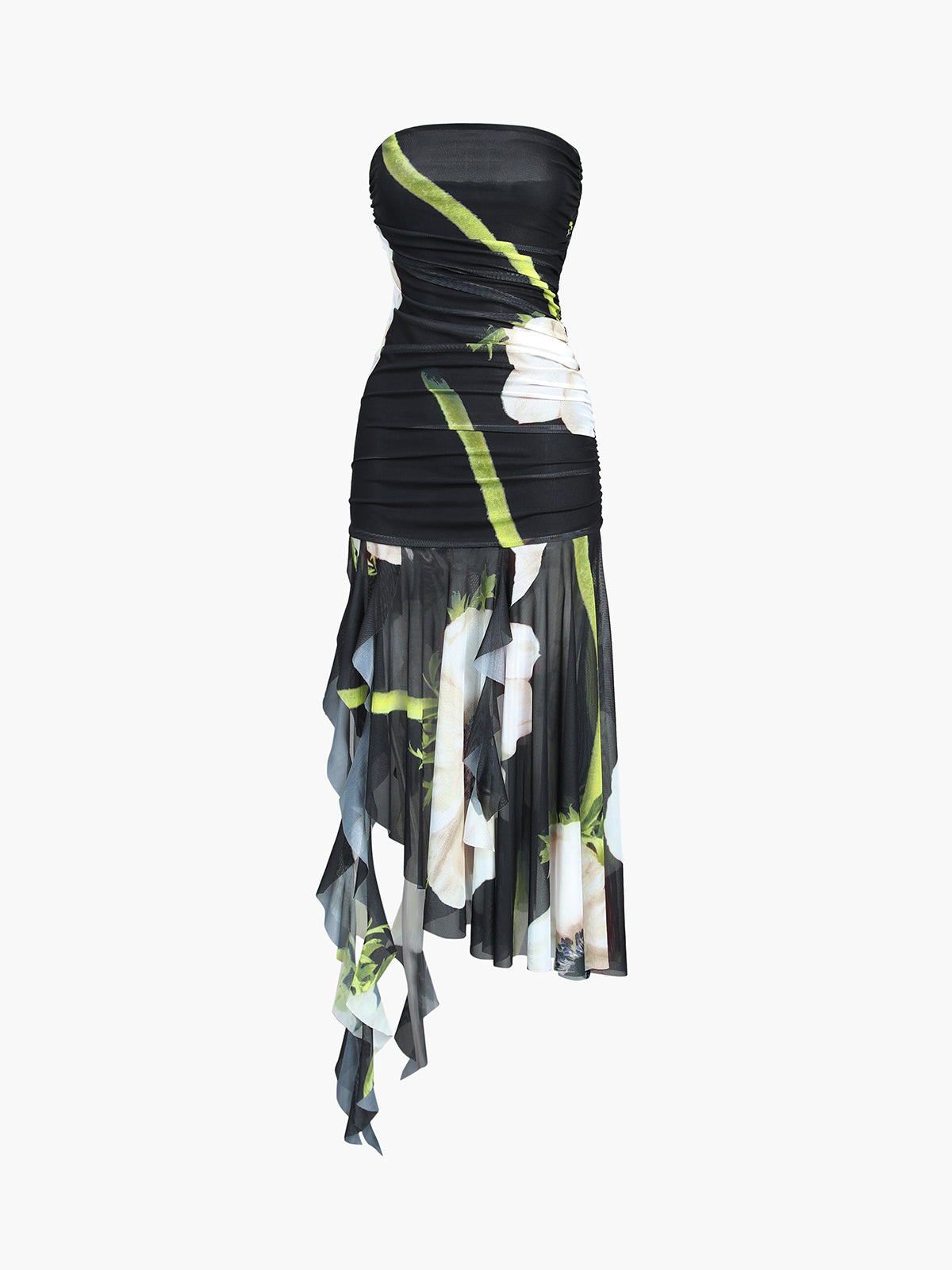 flower mesh tube dress Gardenia Floral Mesh Pleat Tube Midi Dress