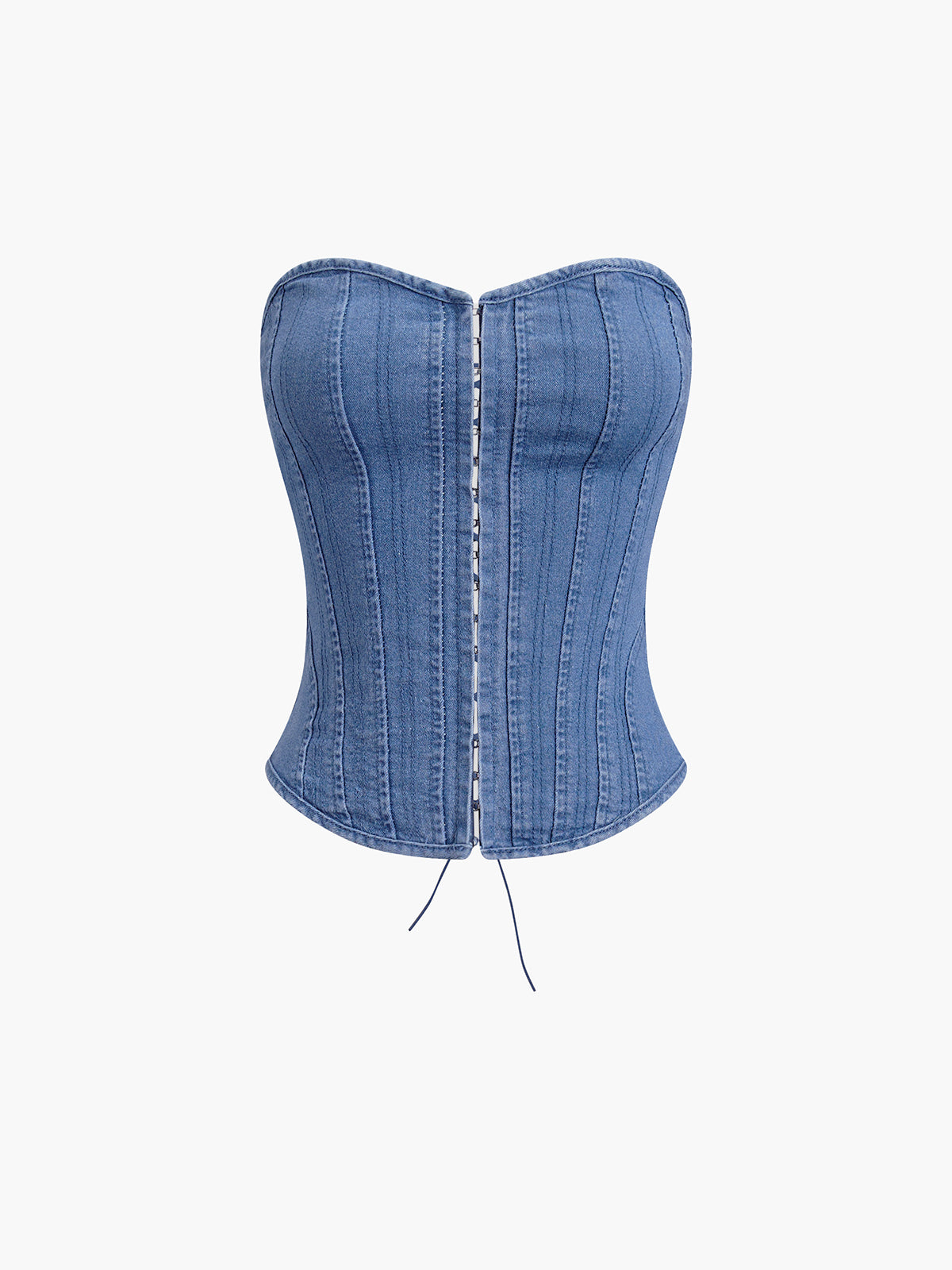 Hook-and-Eye Tie Back Denim Corset Top – COMMENSE