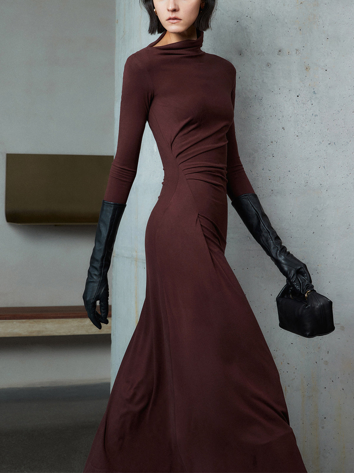 Bodycon Asymmetrical Neck Long Sleeve Ruched Maxi Dress Bodycon Asymmetrical Neck Long Sleeve Ruched Maxi Dress