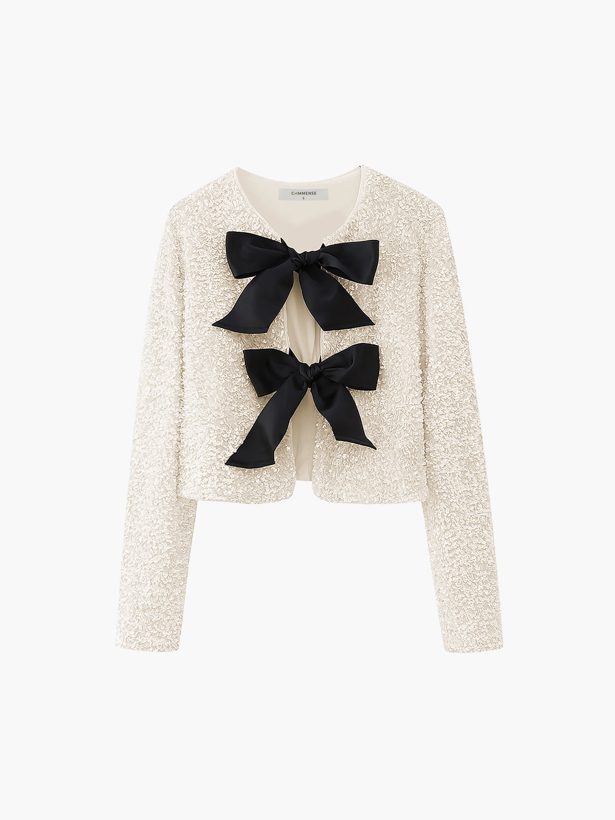 Sequined Velvet Bowknot Decor Jacket – COMMENSE Sequined Velvet Bowknot Decor Jacket – COMMENSE