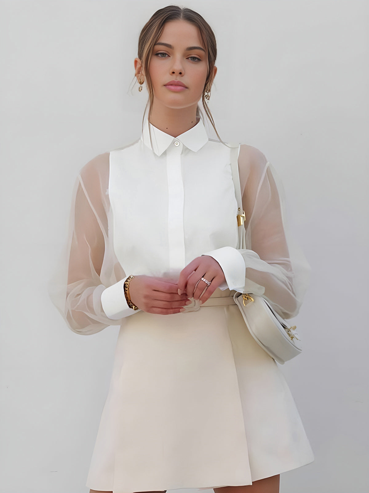 open lace back dress White Organza Oversized Shirt Dress – Hand-Embellished with Stones and –  vamaone main image 0