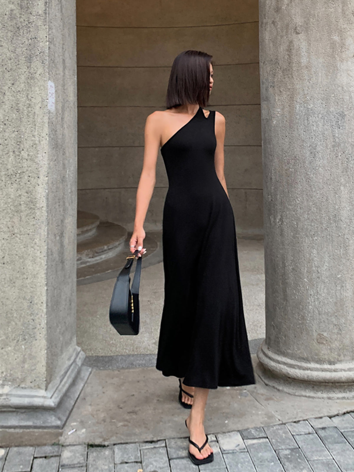 Cutout backless long knit dress - Black - M