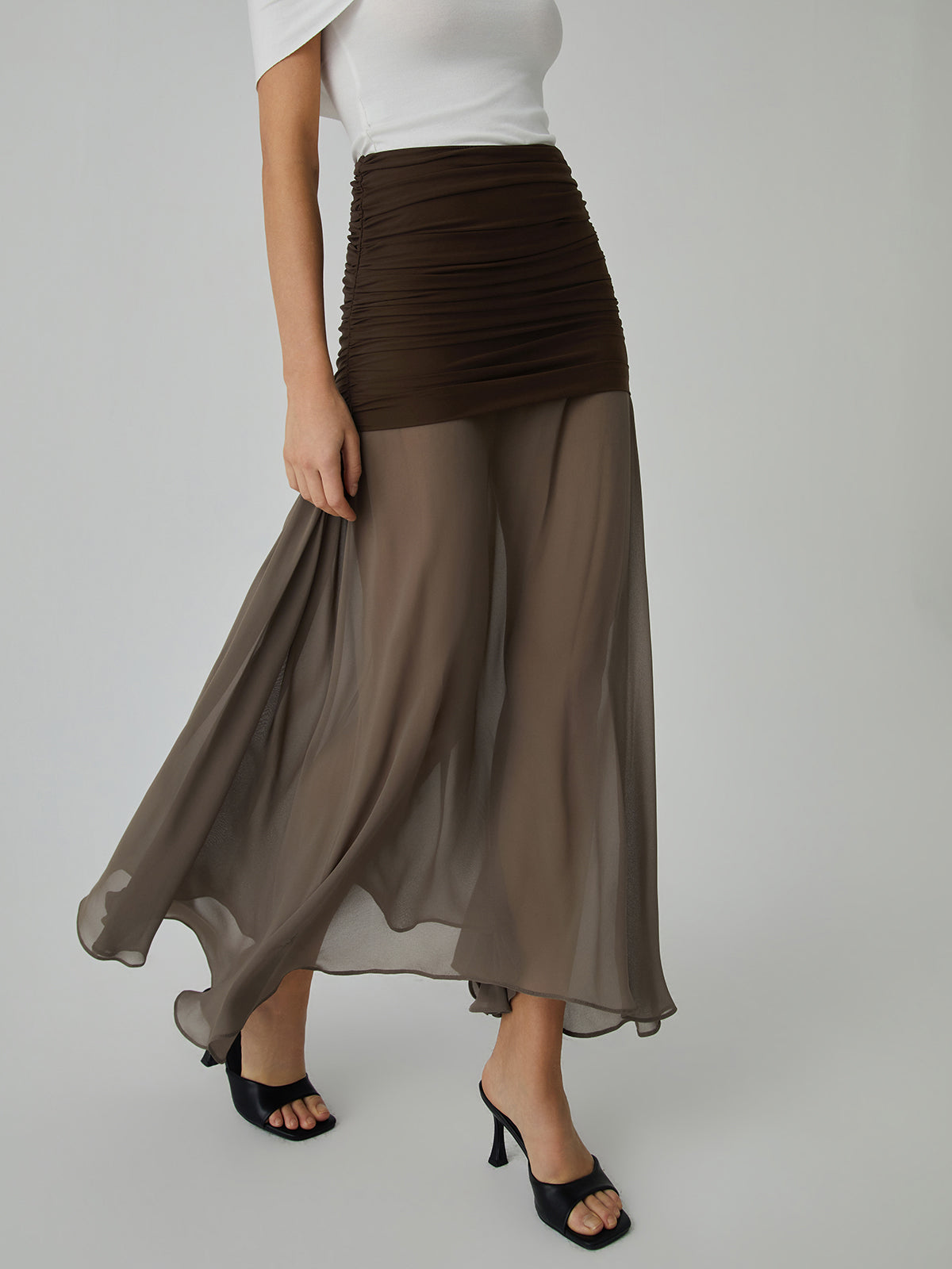 Net Chiffon Sheer Panel Maxi Skirt – COMMENSE
