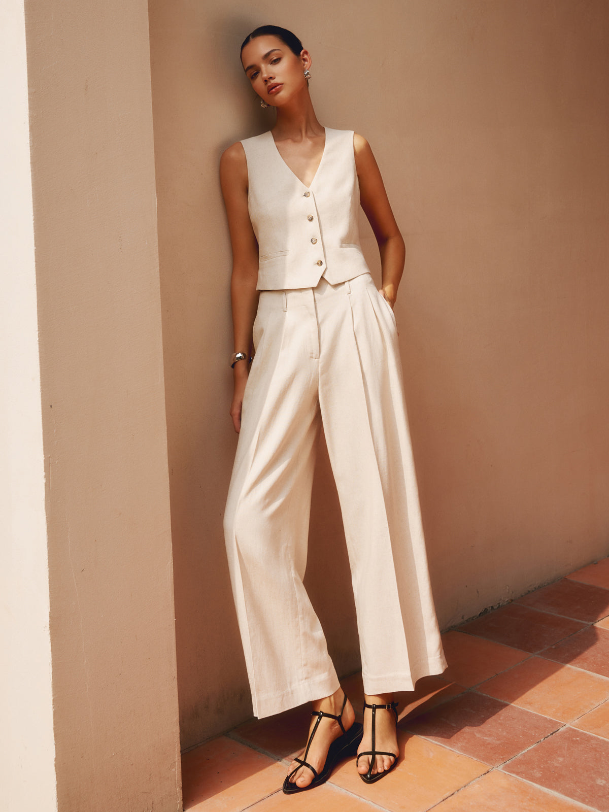 Cami and Tied Straight Leg Pants Set