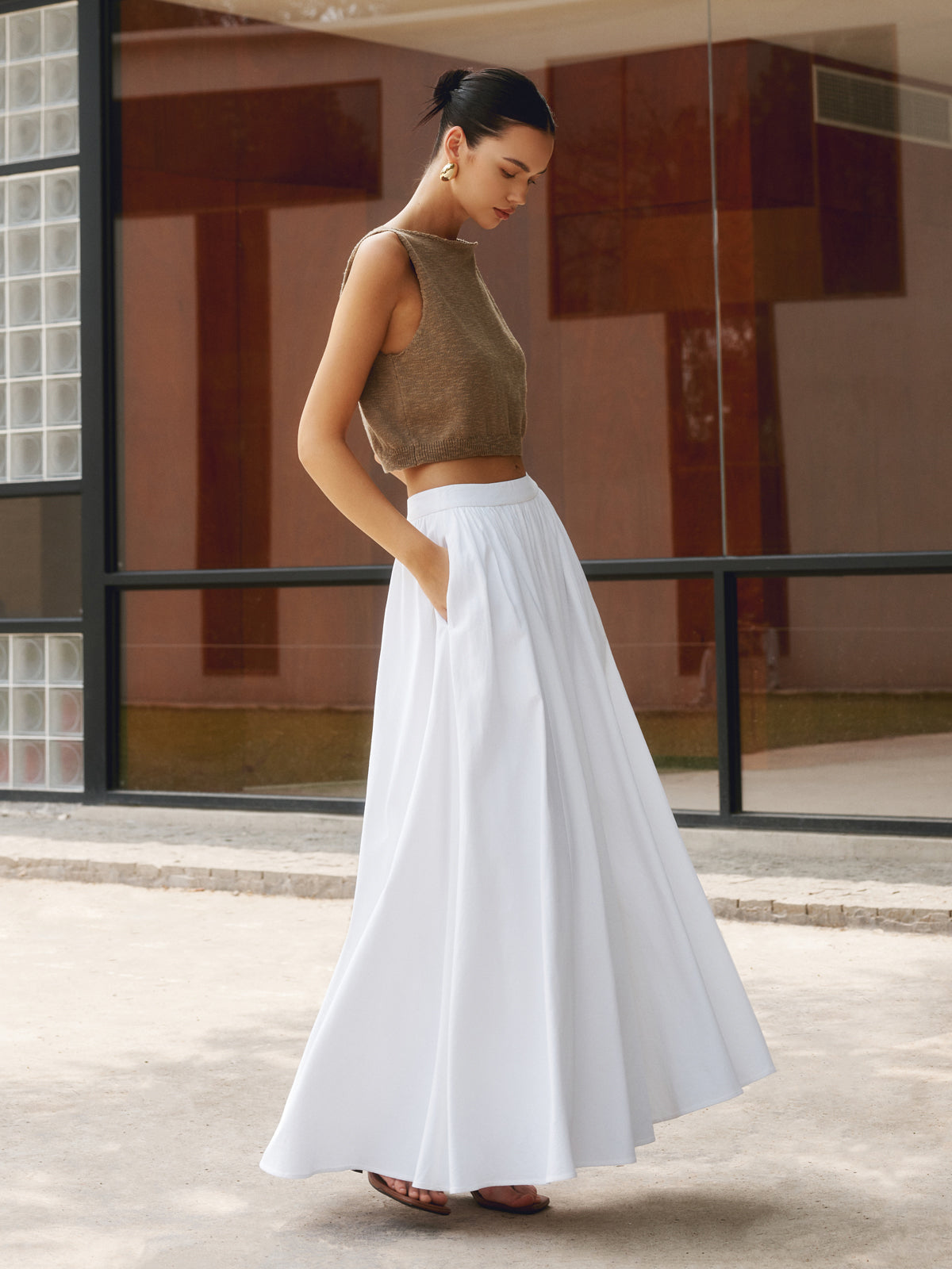HOT Linen Skirt Cotton Maxi Skirt 90 Linen Pleated Maxi Skirt