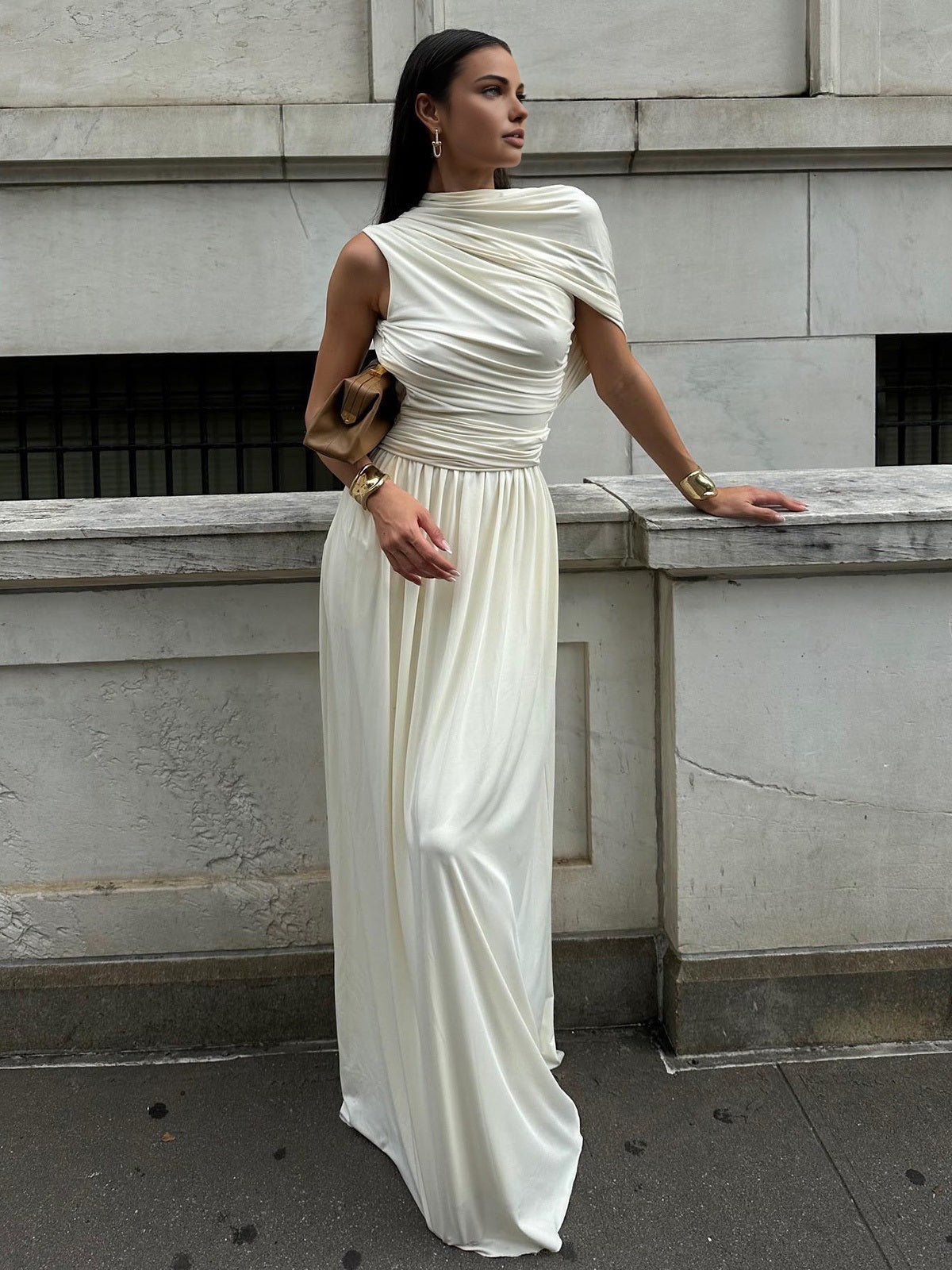 Asymmetry Pleat Sleeveless Long Dress | COMMENSE Asymmetry Pleat Sleeveless Long Dress | COMMENSE