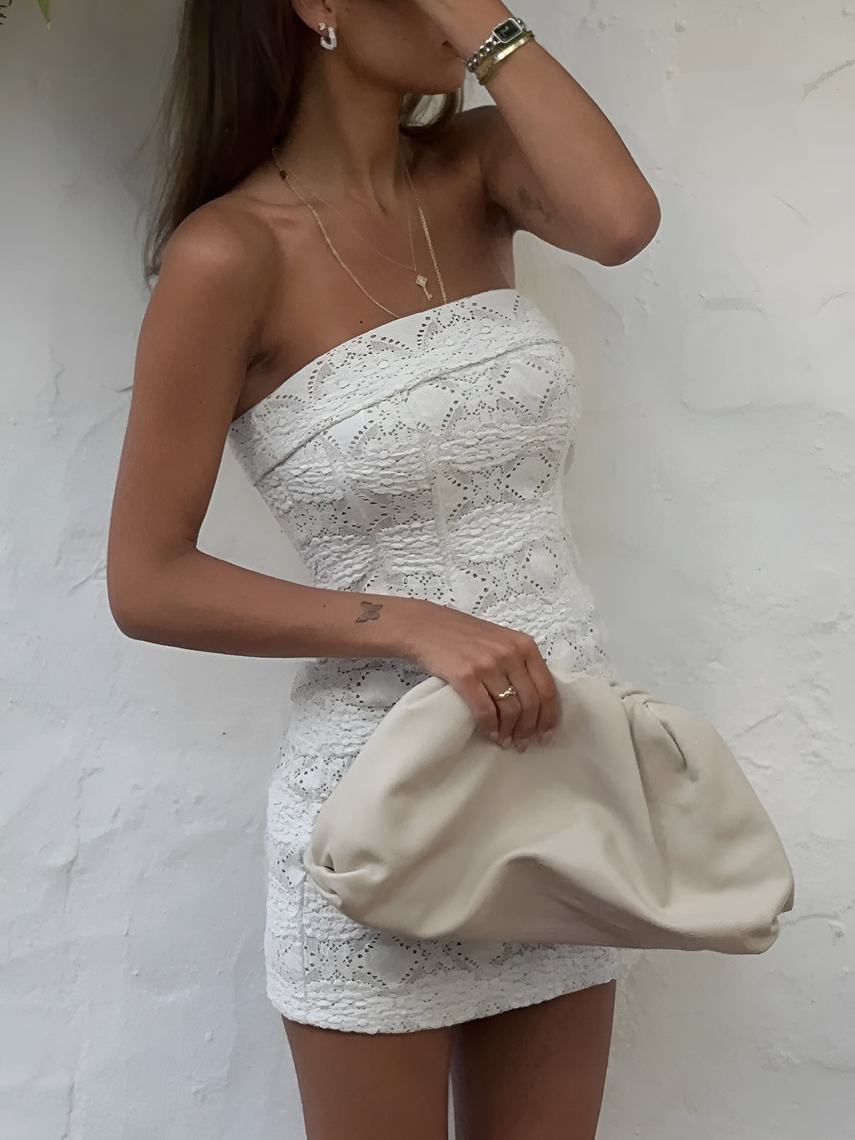 Semi-Sheer Lace Tube Short Dress Semi-Sheer Lace Tube Short Dress