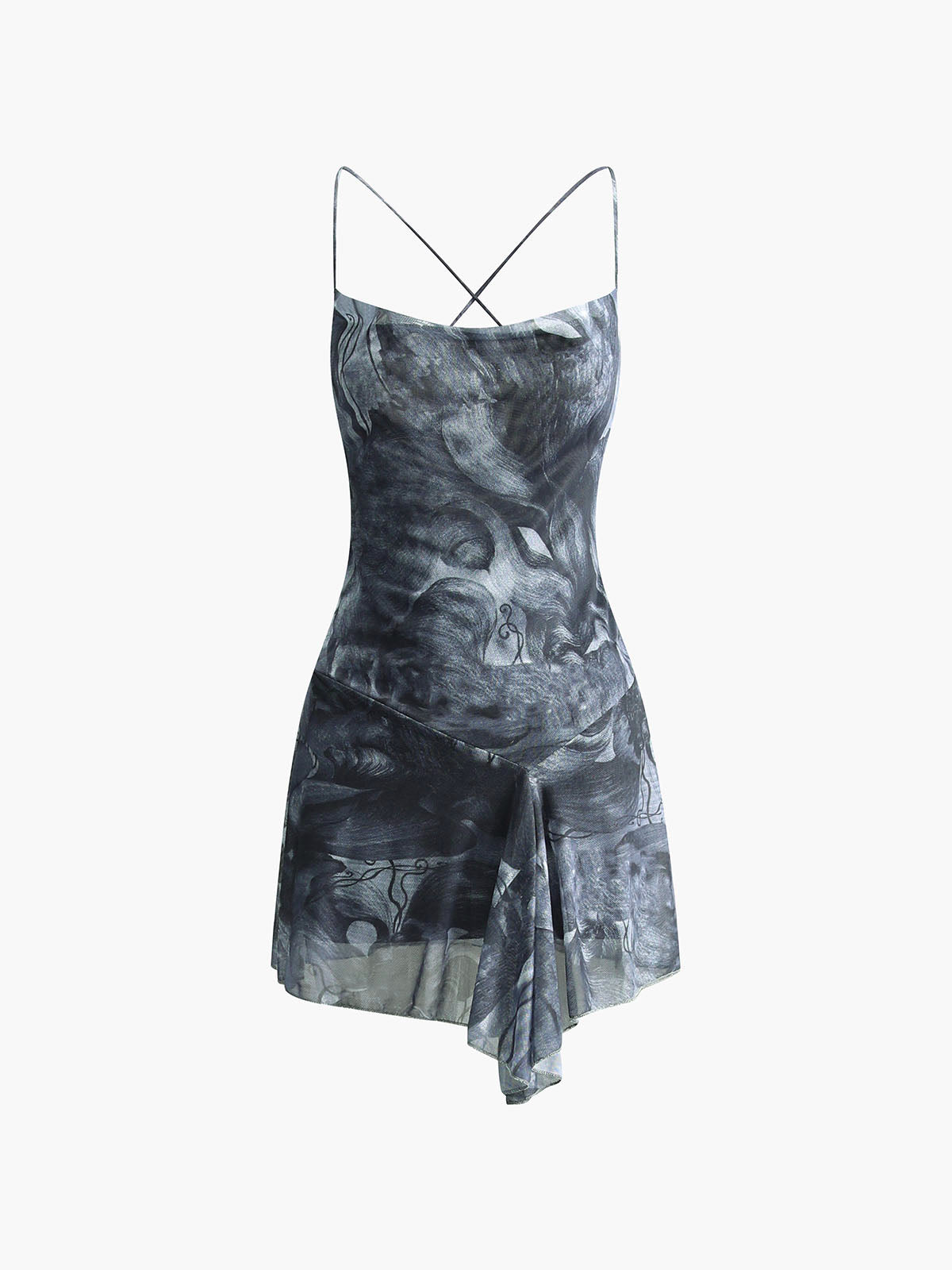 Crisscross Print Asymmetrical Hem Short Dress Crisscross Print Asymmetrical Hem Short Dress