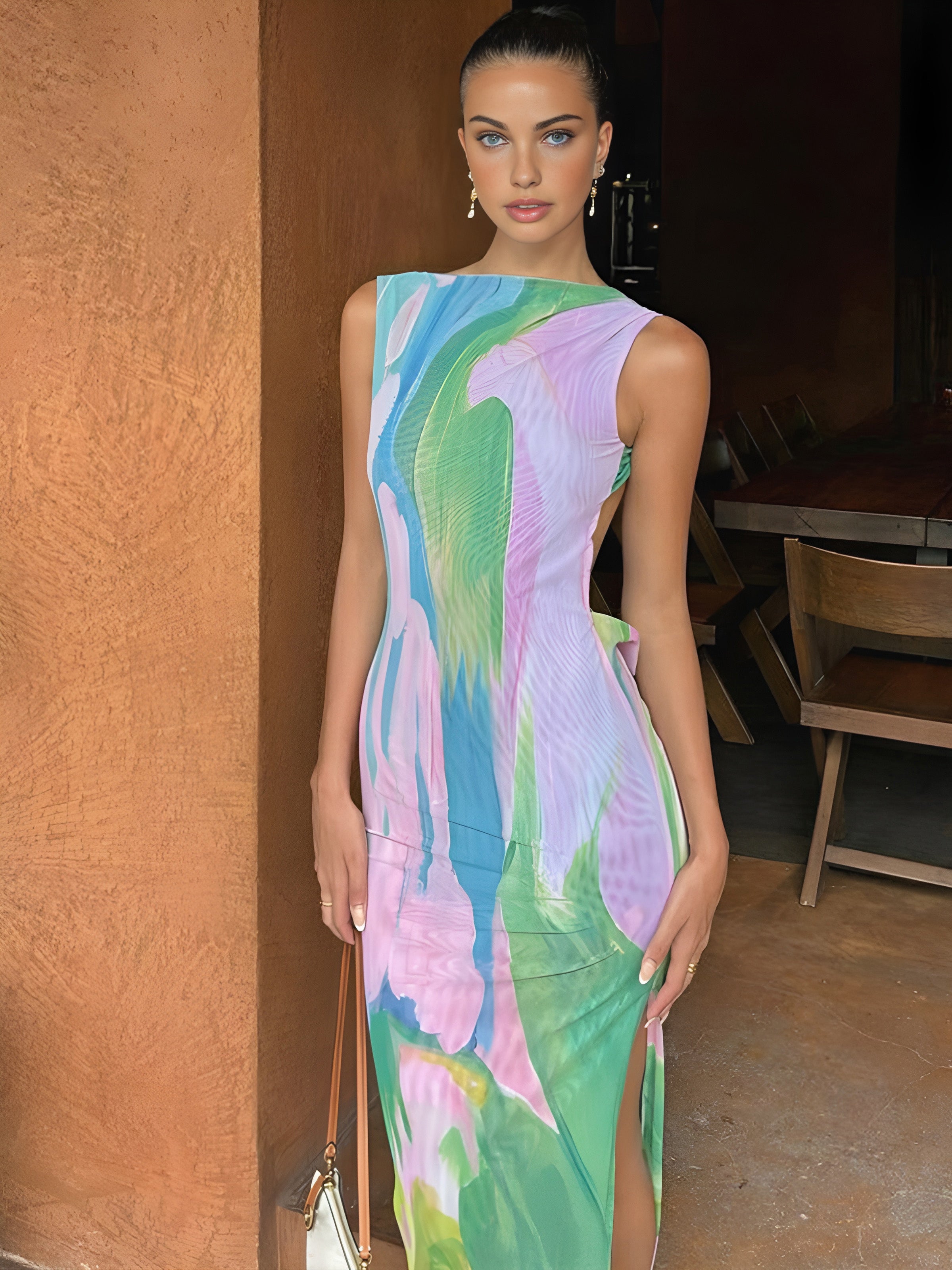 Monet garden print sleeveless long dress - Multicolor - XL Monet garden print sleeveless long dress - Multicolor - XL