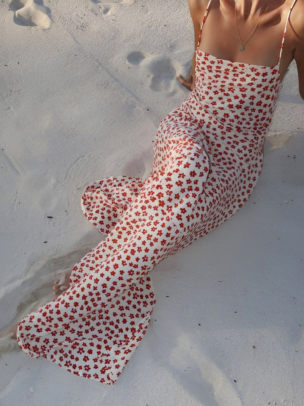 Strappy floral print crisscross flowy long sundress - Multicolor - S - Commense Strappy floral print crisscross flowy long sundress - Multicolor - S - Commense