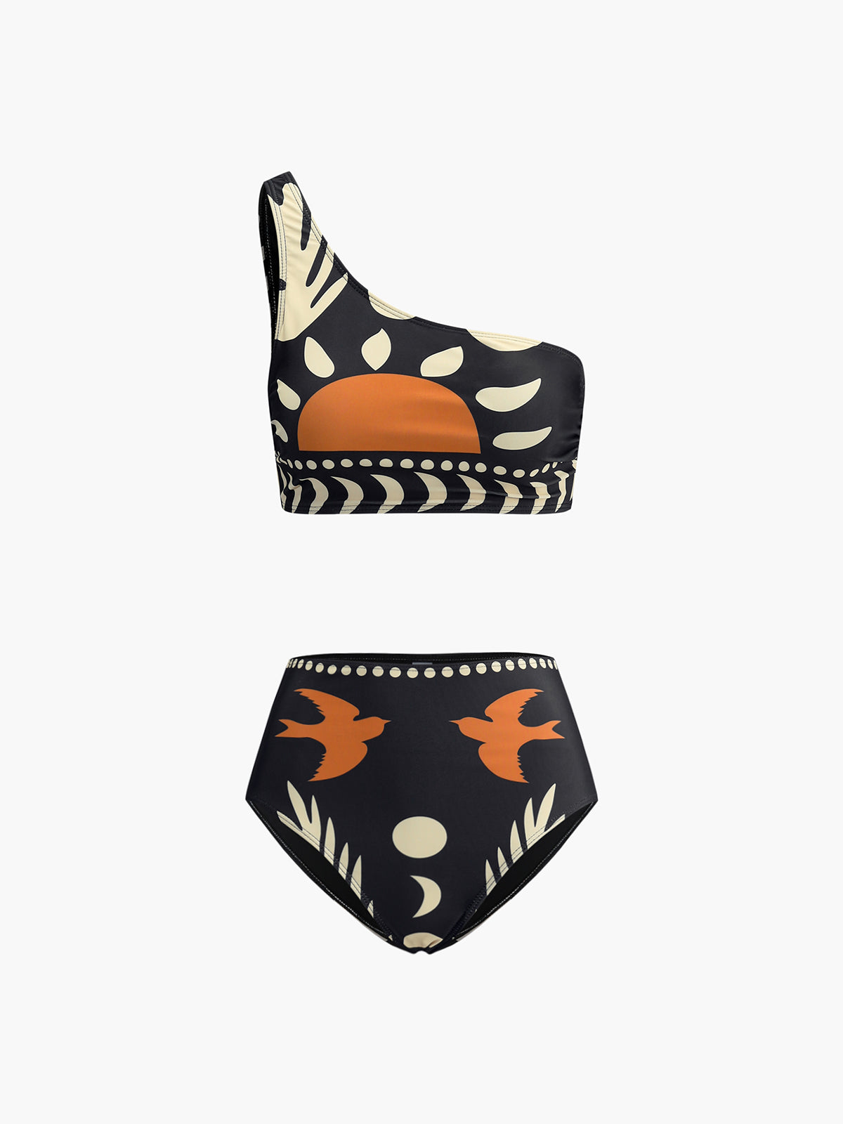 Bird Print Asymmetrical Neck Bikini Set | COMMENSE