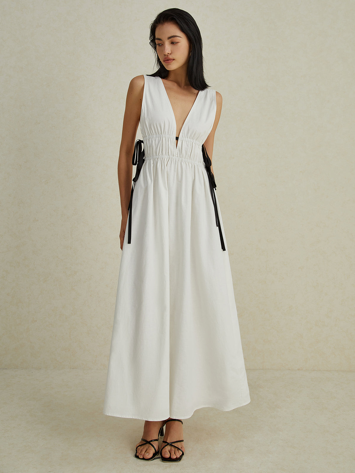 Backless V-neck Drawstring Long Dress | COMMENSE Backless V-neck Drawstring Long Dress | COMMENSE