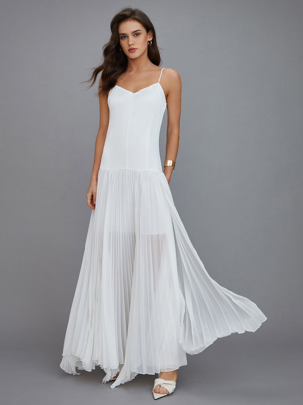 Semi-Sheer Pleated High-Low Maxi Dress Semi-Sheer Pleated High-Low Maxi Dress