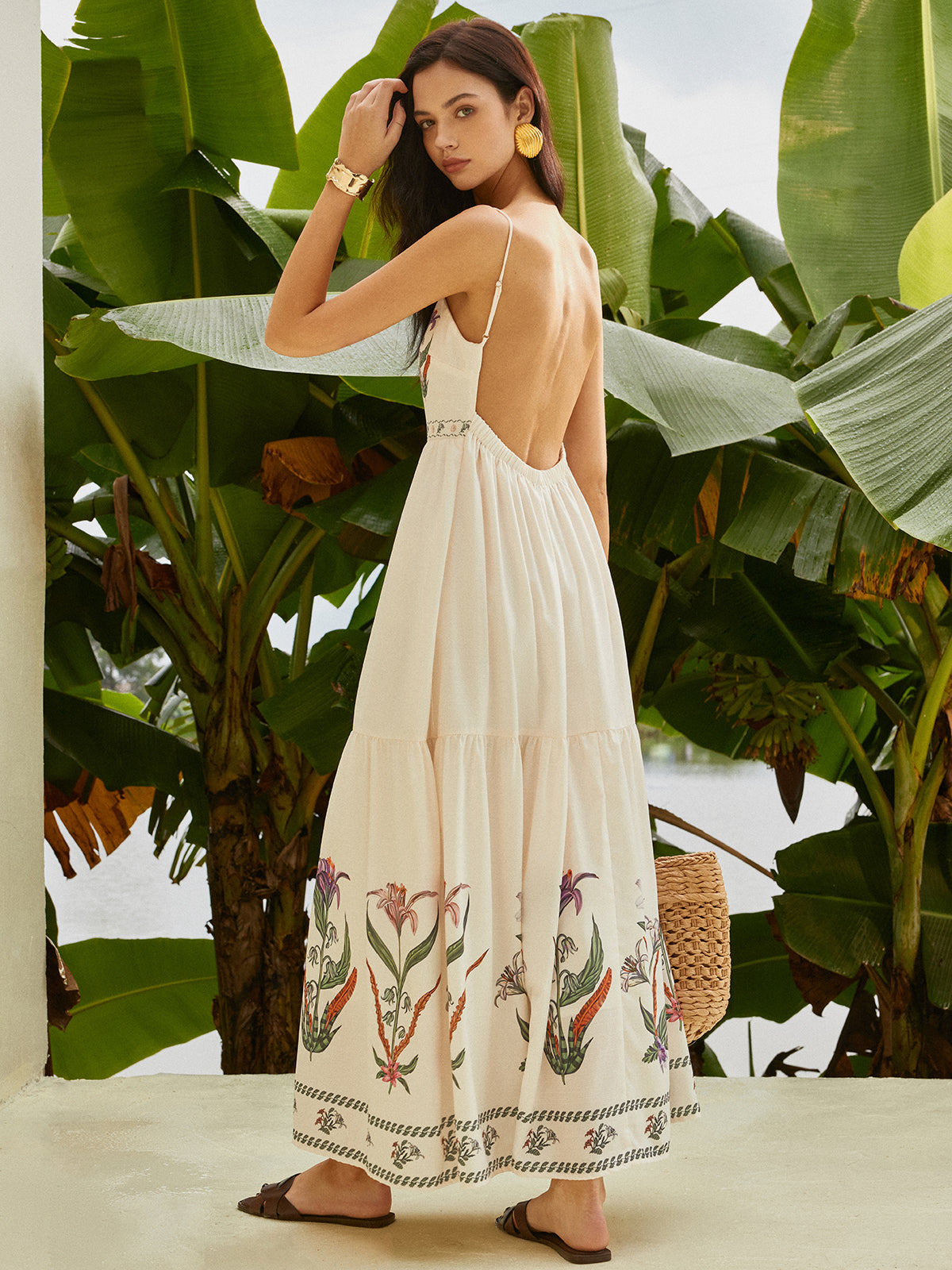 Backless Pleated Floral Dress – COMMENSE