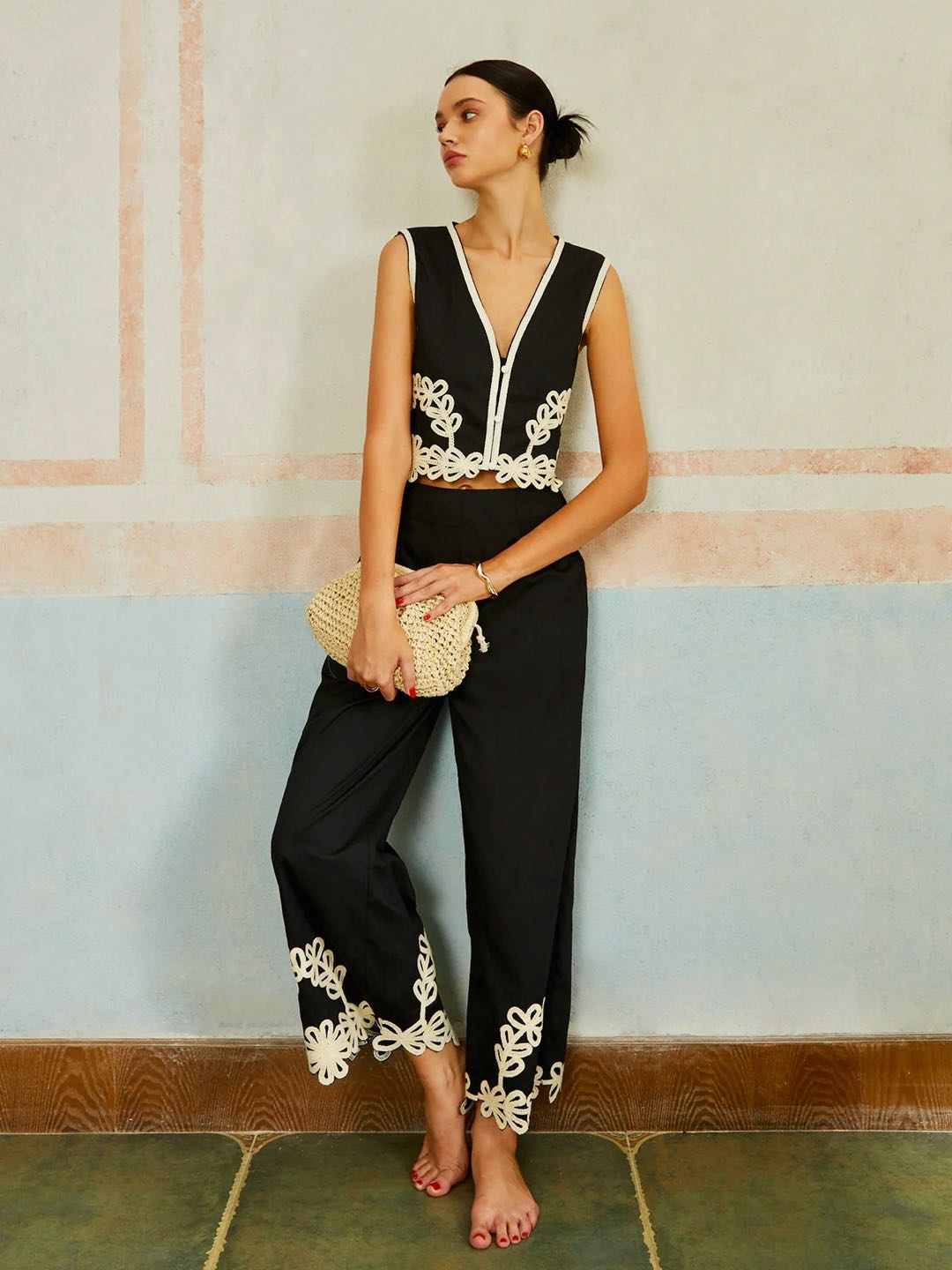 Casual Embroidery Sleeveless Zipper Pants Set – COMMENSE