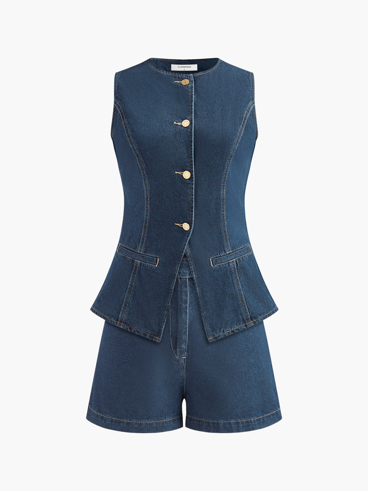 Denim Peplum Vest With Shorts Set – COMMENSE