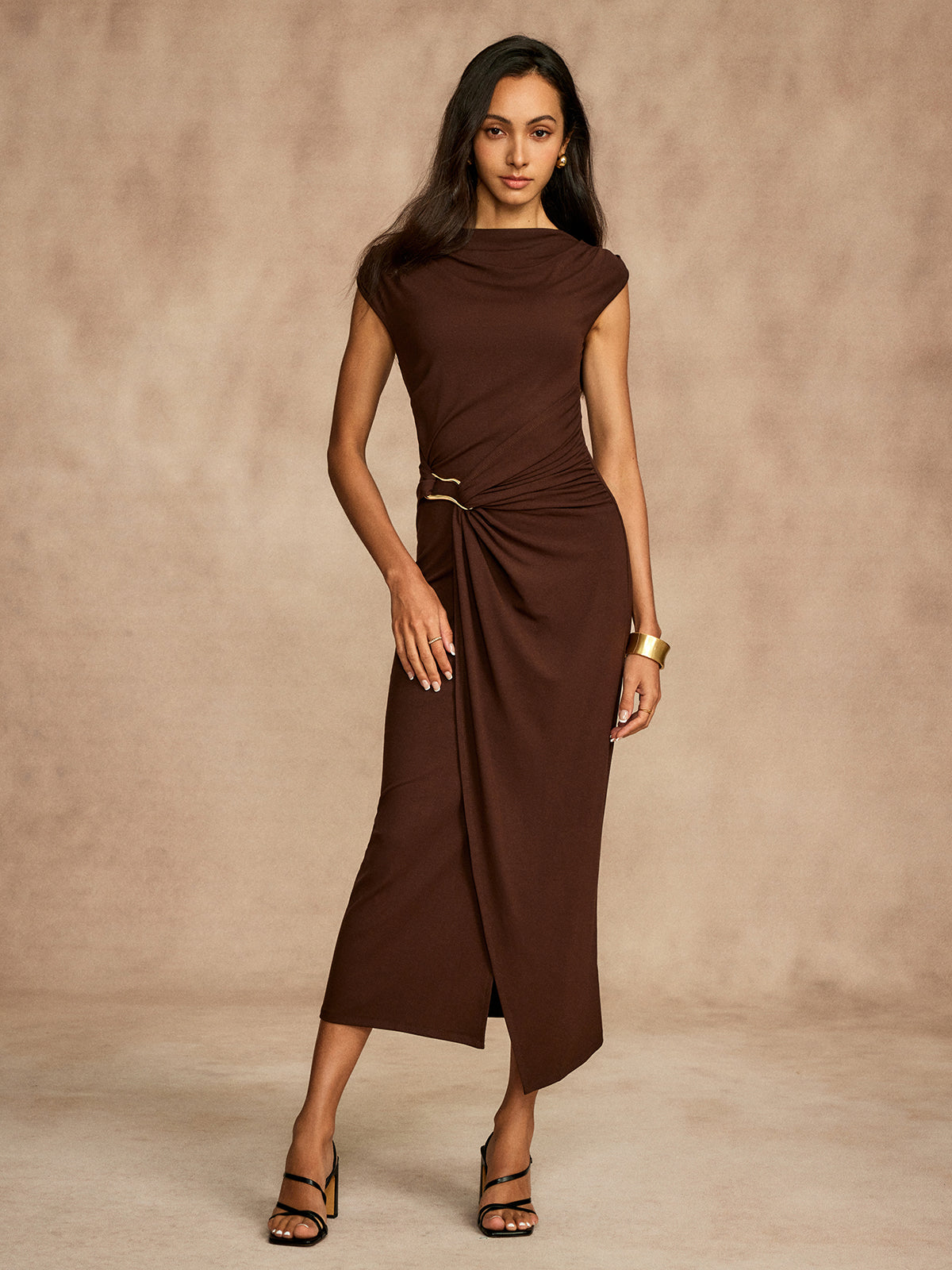 brown cap sleeve dress Pure cotton draped - - L Color:M-Emerald Striped Maxi Dress Blue this simple long formal pageant dress for girls red or blush