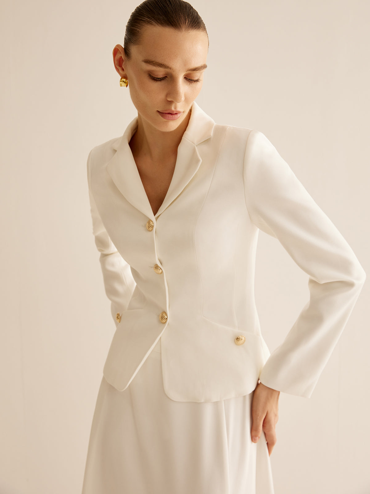 V-Neck Metal Button Blazer