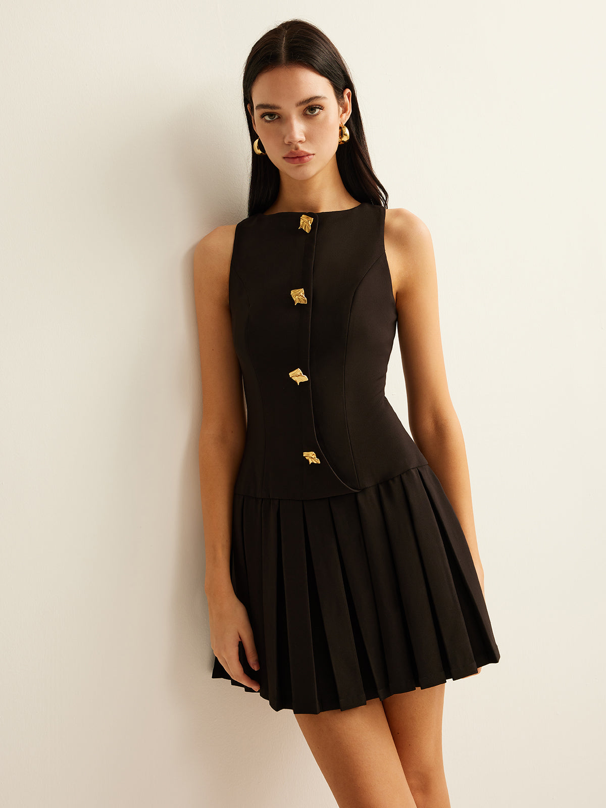 Checked Pleated Tank Dress Without Belt main image 0