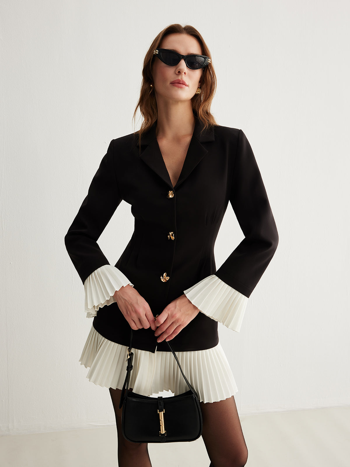 Contrast Button V Neck Dress