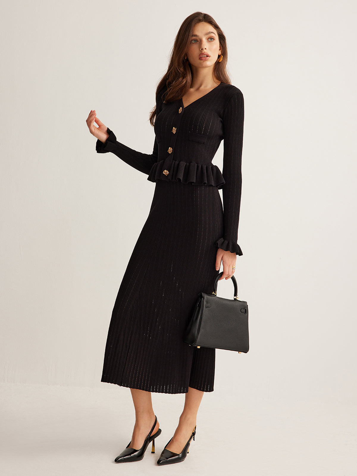 Ruffle Slim Sweater Dress | COMMENSE Ruffle Slim Sweater Dress | COMMENSE