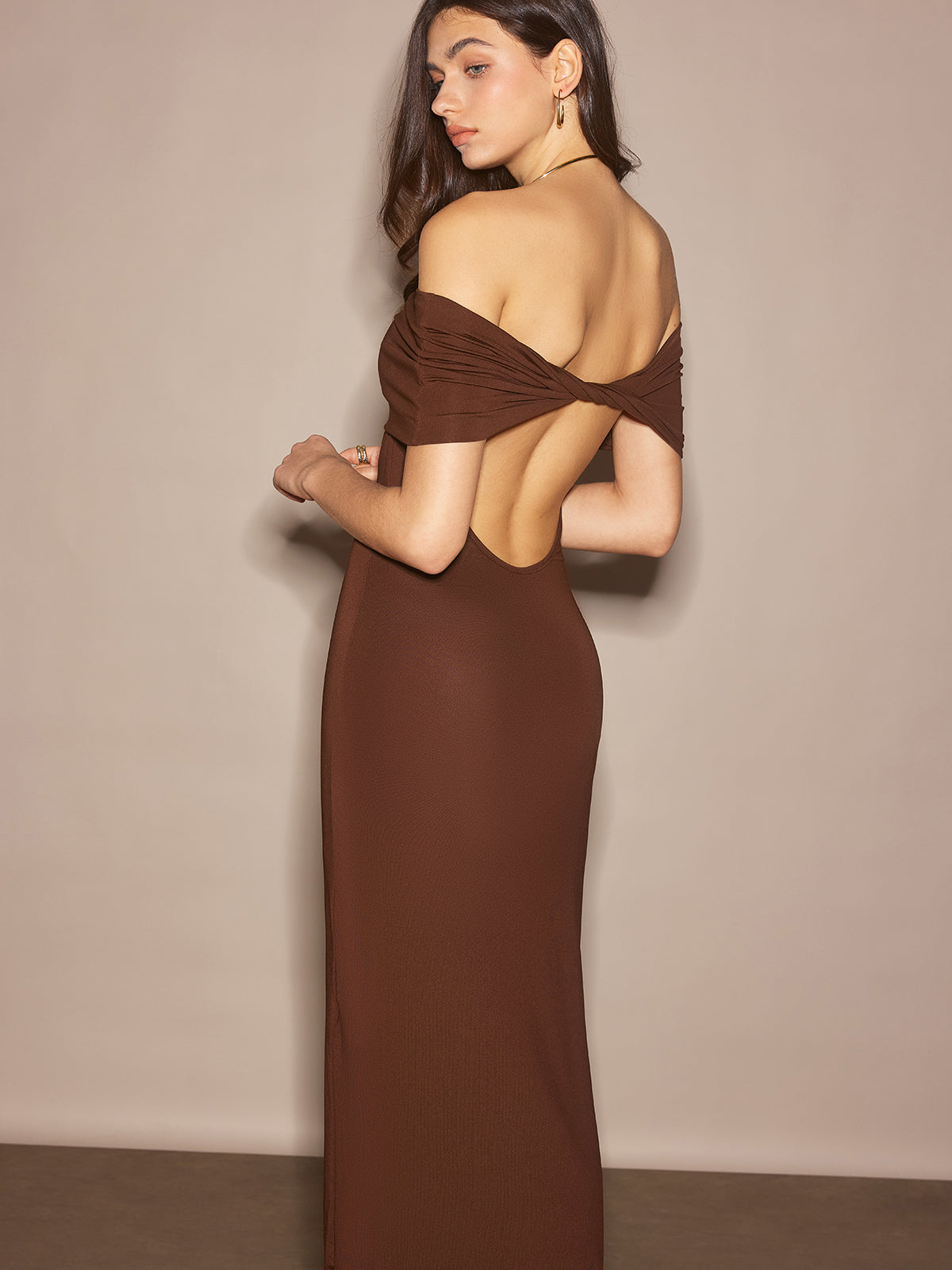 commense off shoulder dress Off-Shoulder Ruched Slim Long Dress