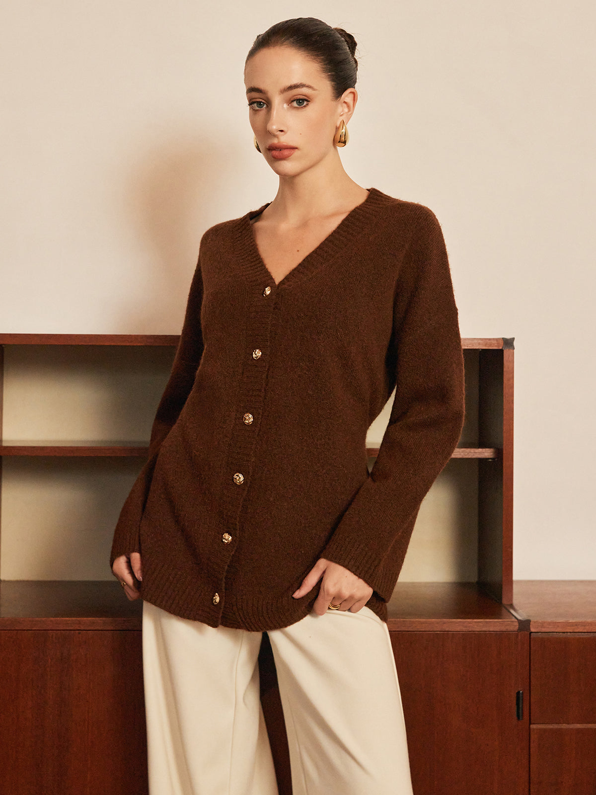 Wool-Blend Metal Button Knit Outerwear