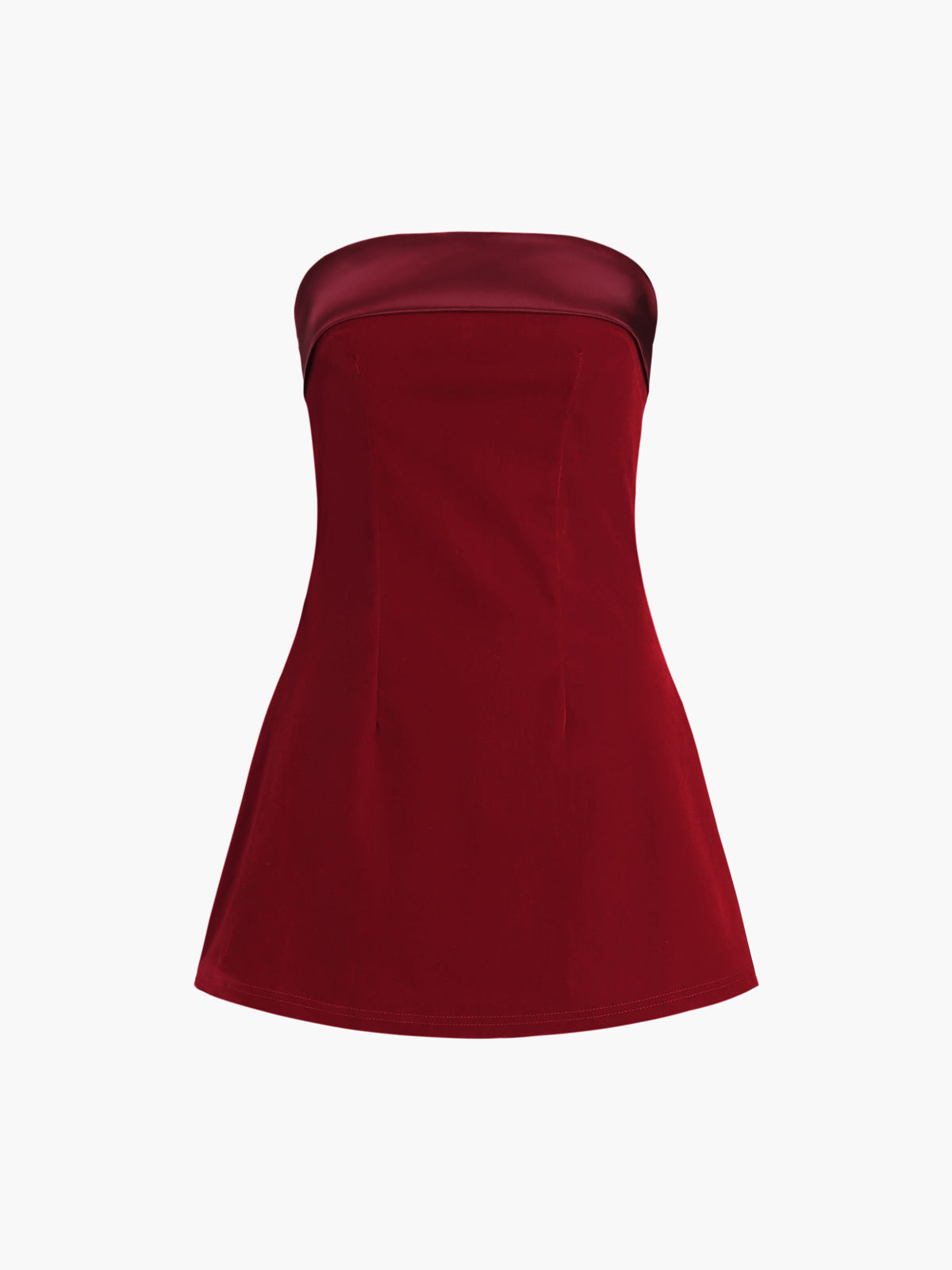 Satin Velvet Strapless Short Dress - Red - Xs Satin Velvet Strapless Short Dress - Red - Xs