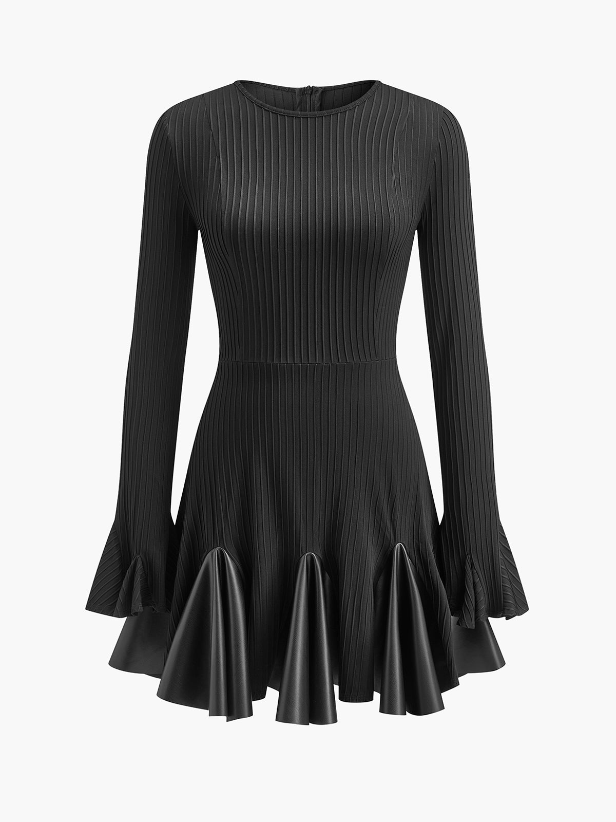 knee length dresses for ladies Pleated Faux Leather Panel Dress