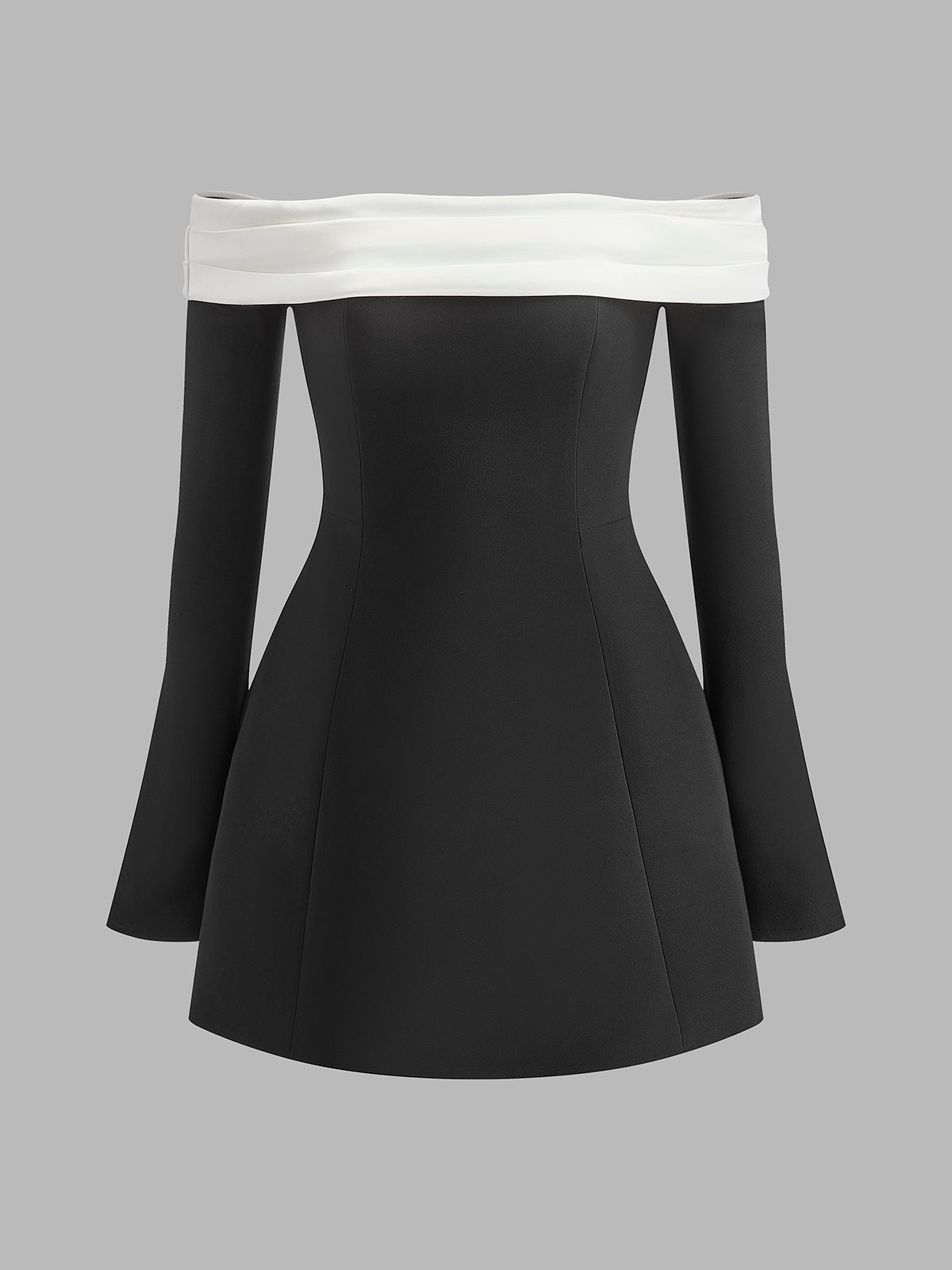 Color Block Off-Shoulder Long Sleeve Short Dress