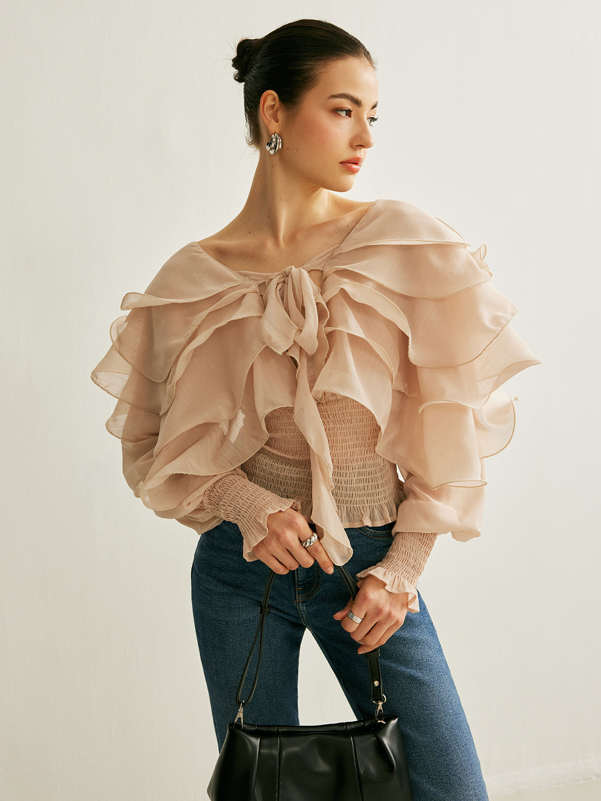 Semi-Sheer Chiffon Ruffle Backless Top – COMMENSE
