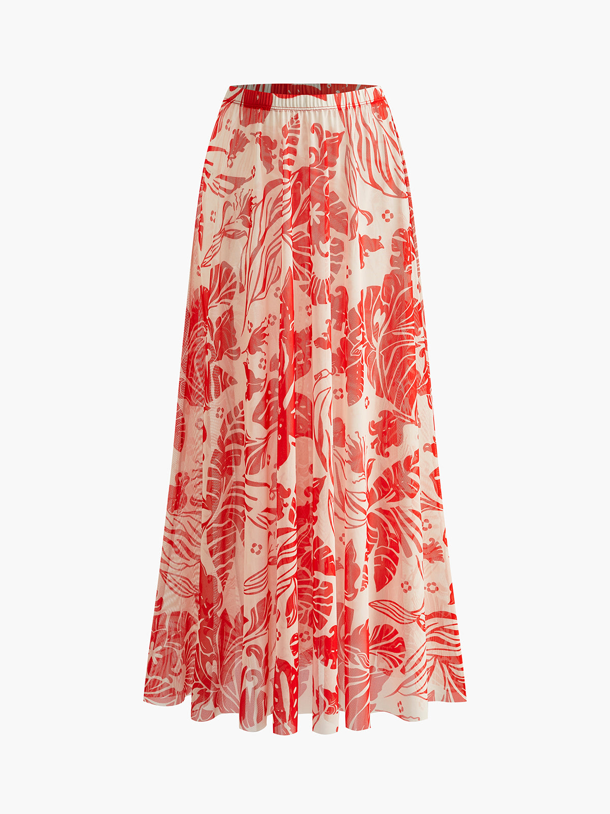 Commense Mesh Printed Cover-Up Skirt