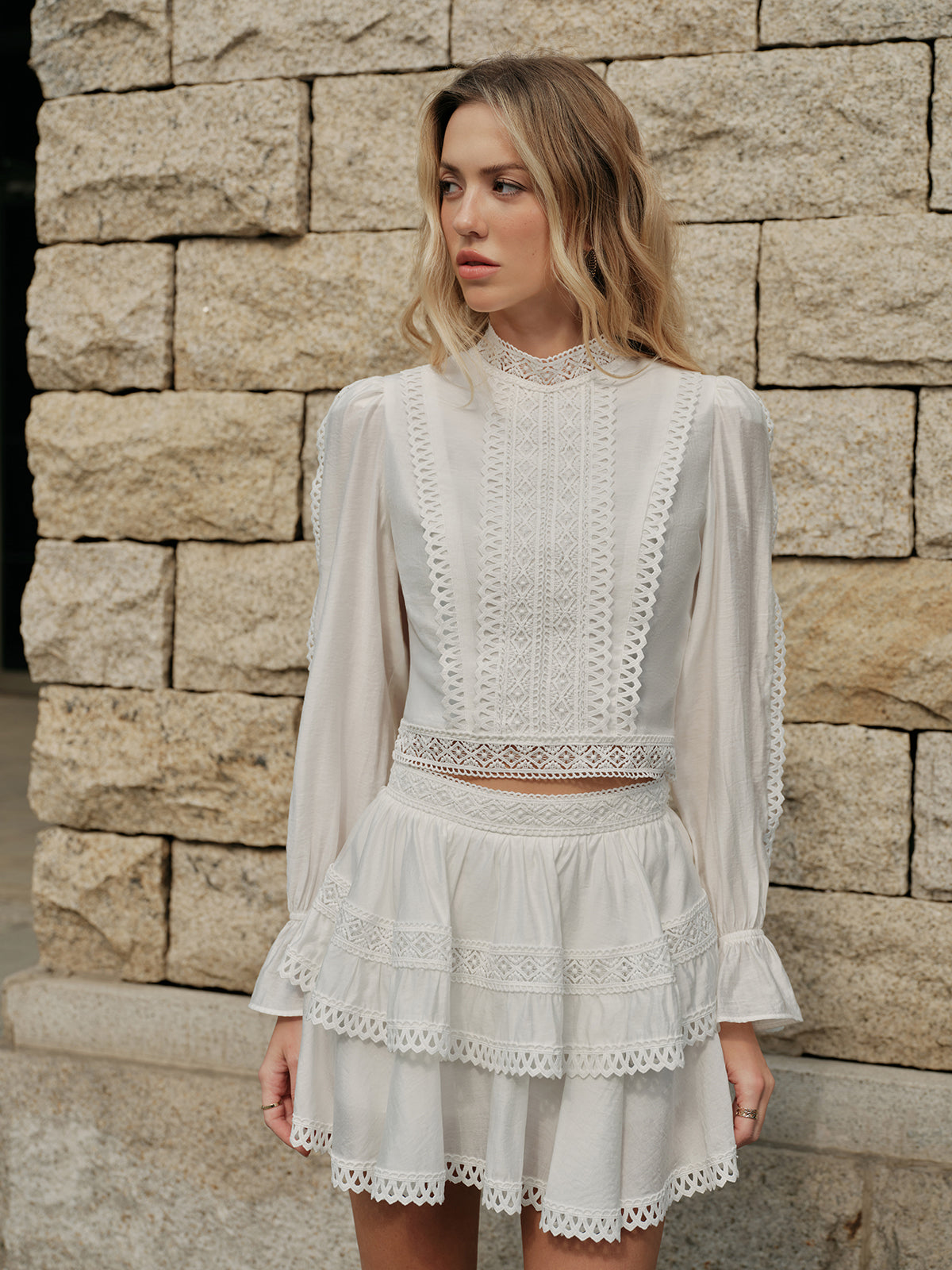 Lace Trimmed Tiered Skirt