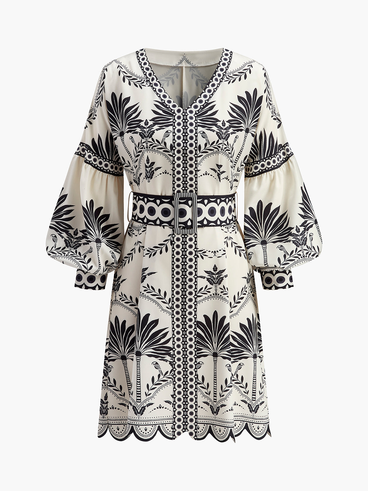 Andrea - Boho Vintage V-Neck Printed Dress