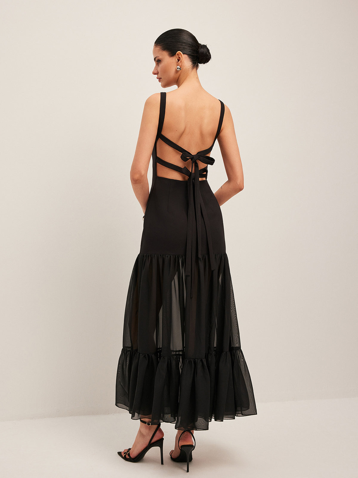 Sheer Panel Back-Tie Ruffled Hem Dress Sheer Panel Back-Tie Ruffled Hem Dress