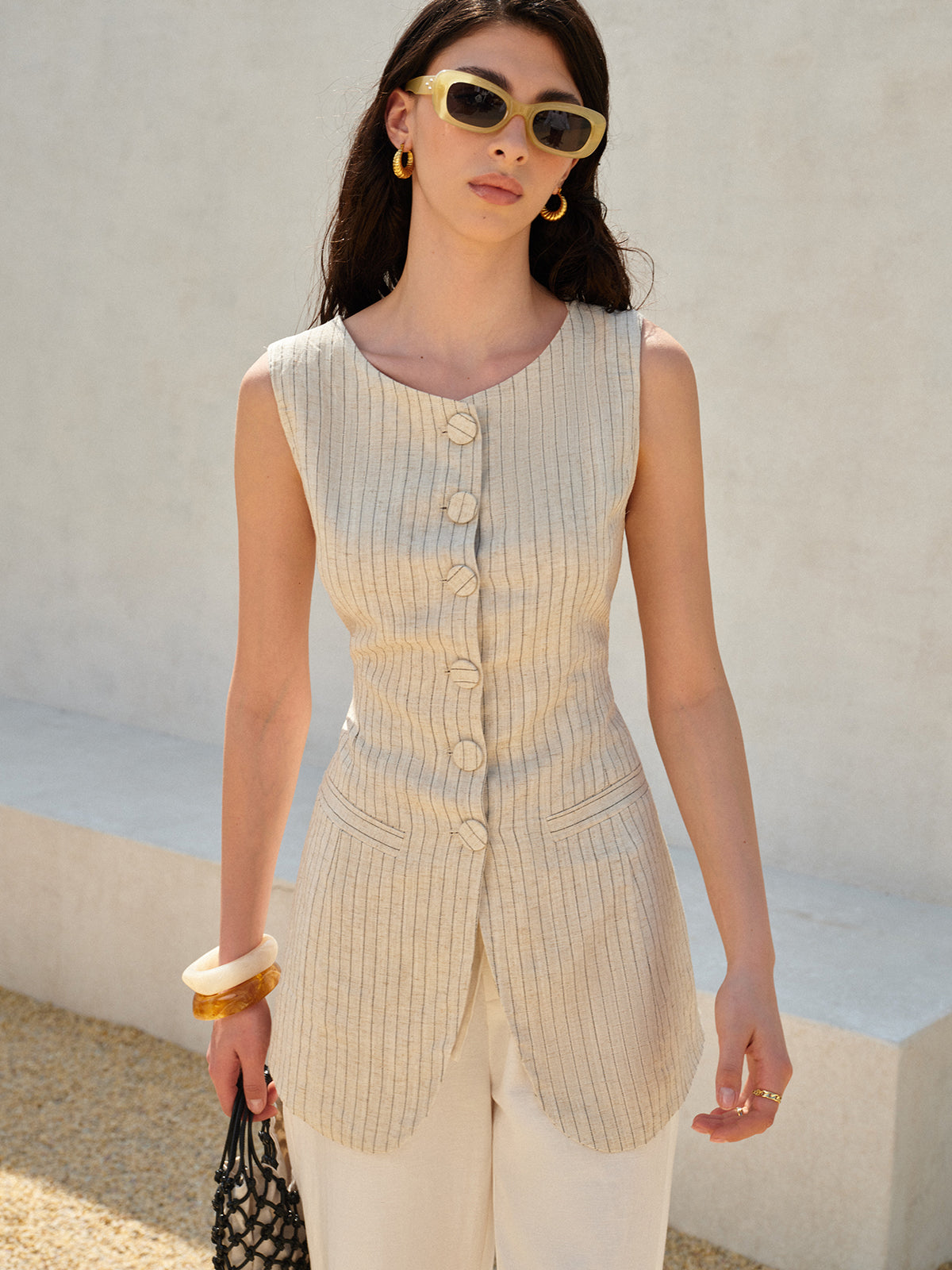 Button Front Sleeveless Vest