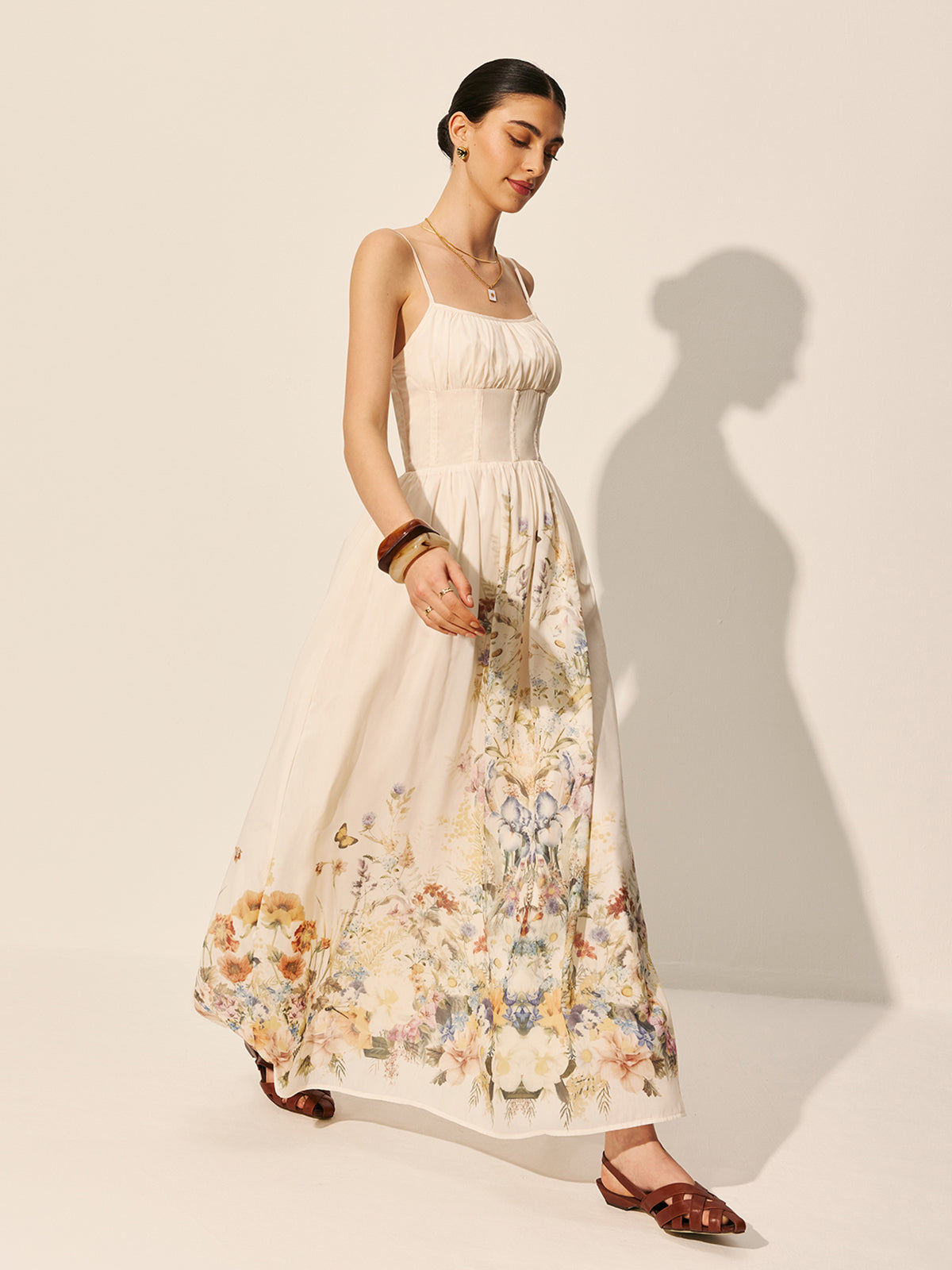 Square Neckline Floral Print Contrast Bodycon Dress