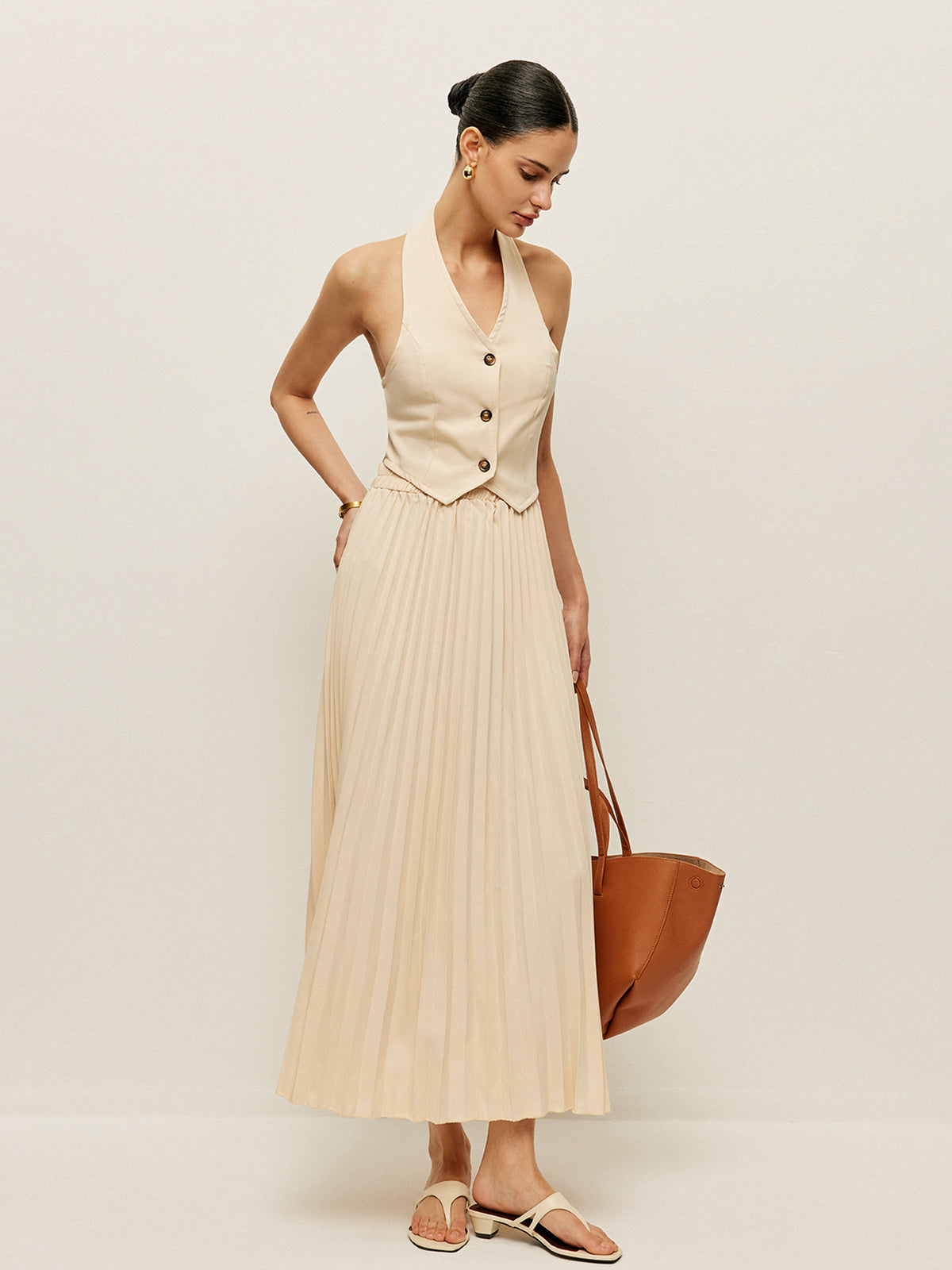 open lace back dress Maxi Skirt Sleeveless Vest Pleated Dress Two Piece Sets – Lilla Haven