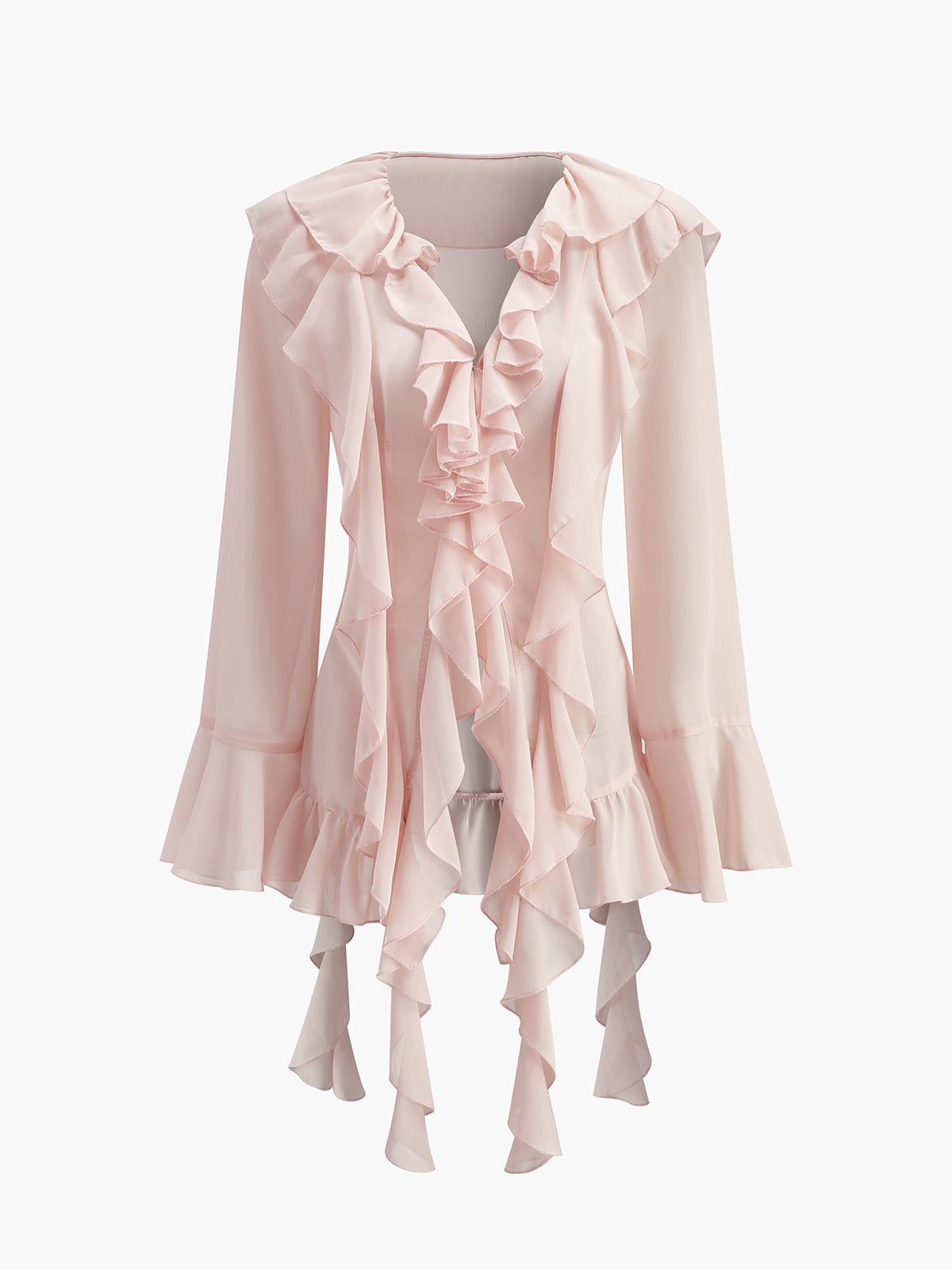 Semi-Sheer Chiffon Ruffled Blouse – COMMENSE
