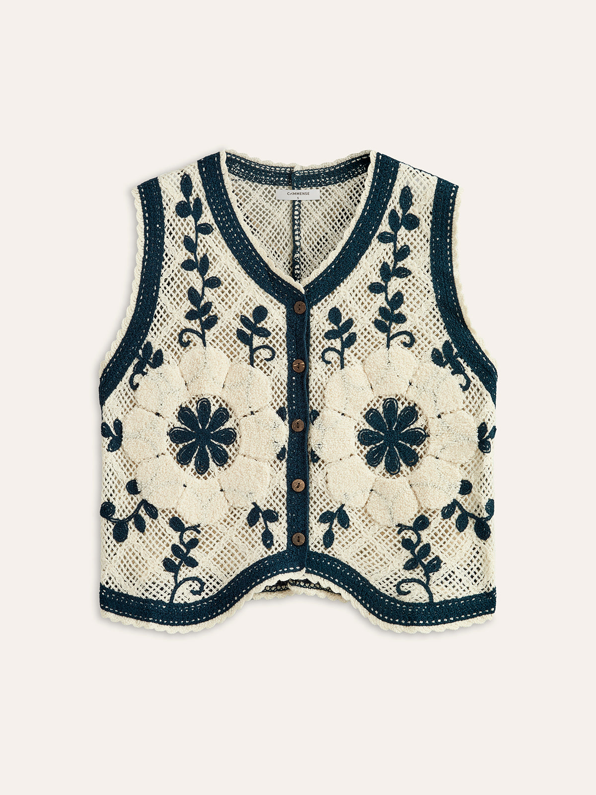 Cotton Cashmere Crochet Applique Vest