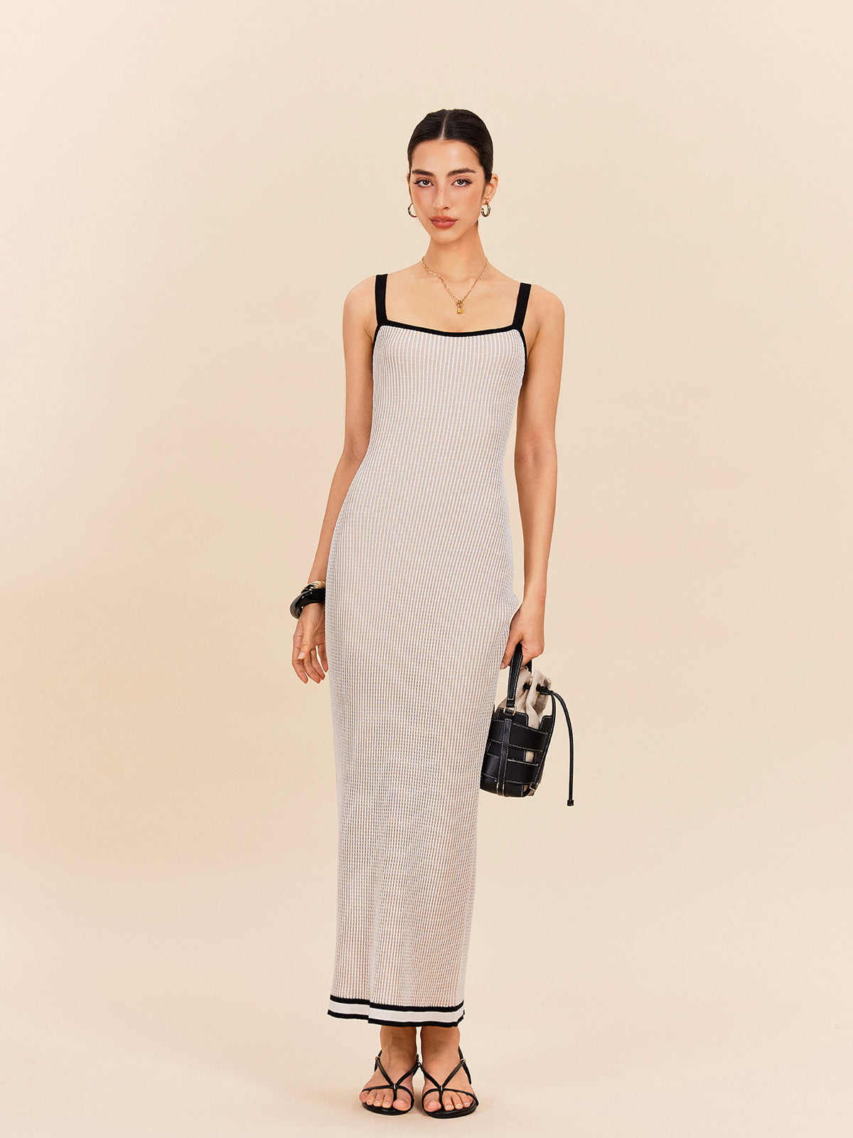 Striped Contrast Trim Spaghetti Strap Sweater Dress Striped Contrast Trim Spaghetti Strap Sweater Dress