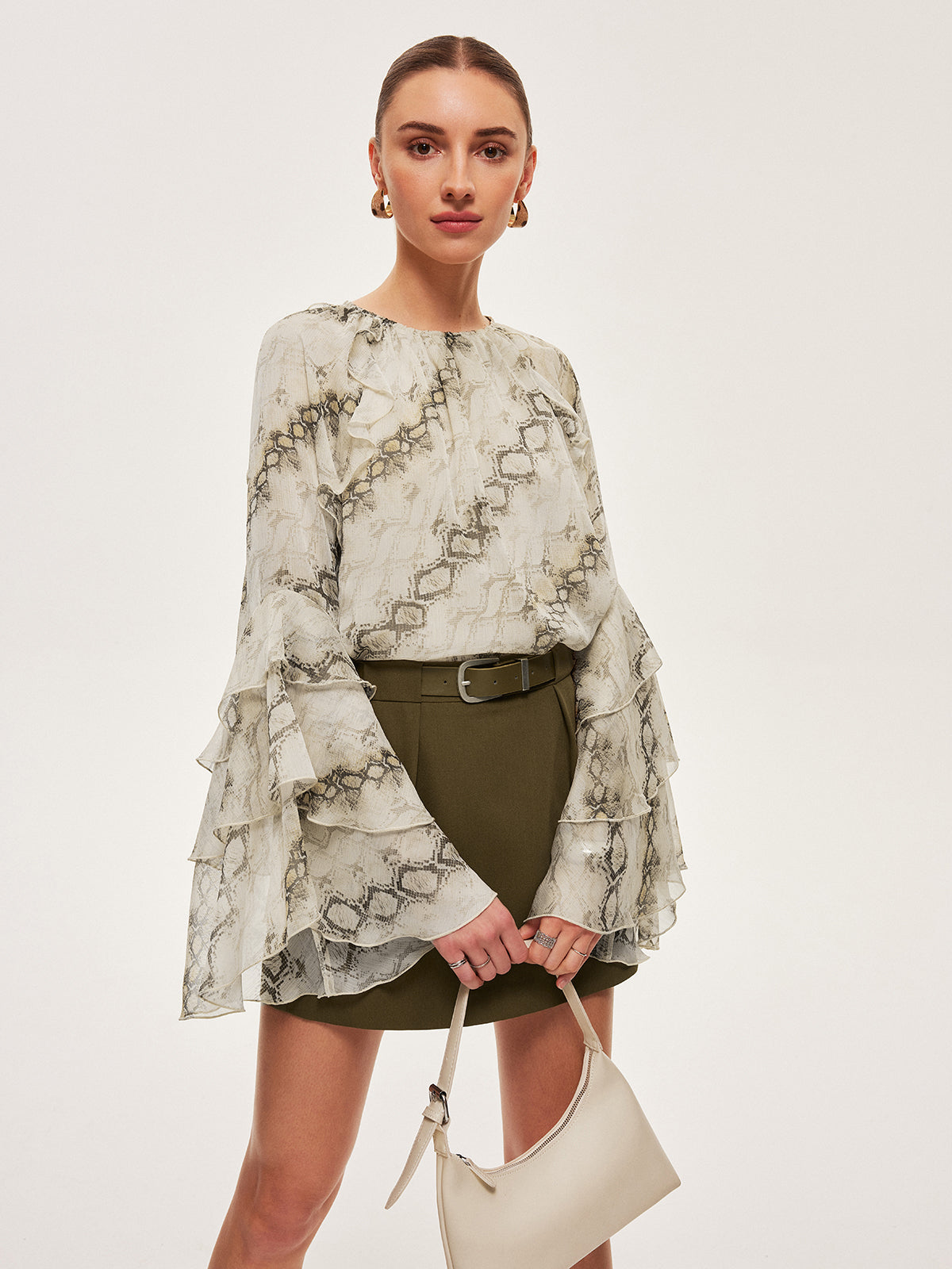 Semi-Sheer Lace Chiffon Blouse