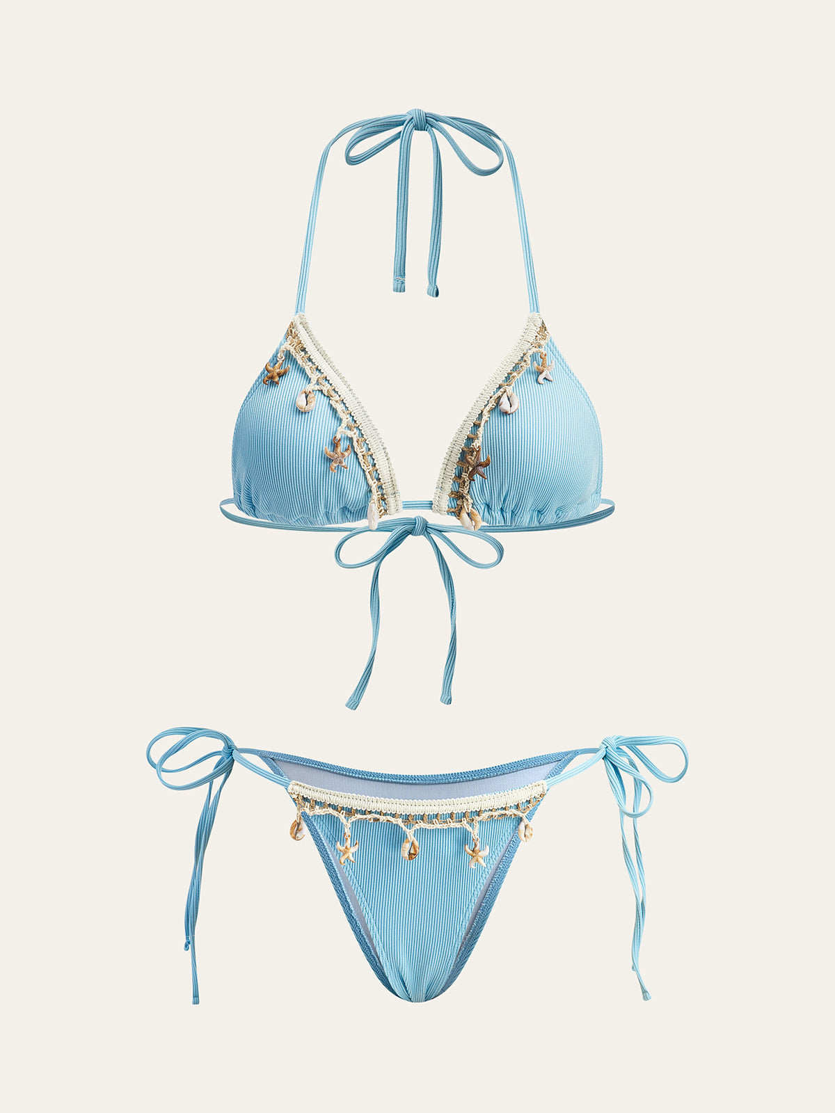 SOFT THICK TIE TRI BIKINI SET WITH EYELET TRIMS SULTANAHMET SUMMER