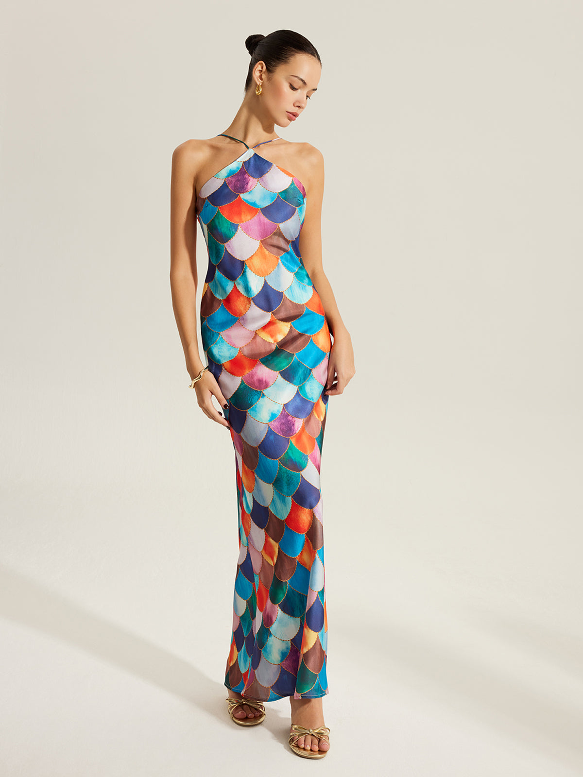 Colorful Scales Pattern Halter Dress | COMMENSE Colorful Scales Pattern Halter Dress | COMMENSE