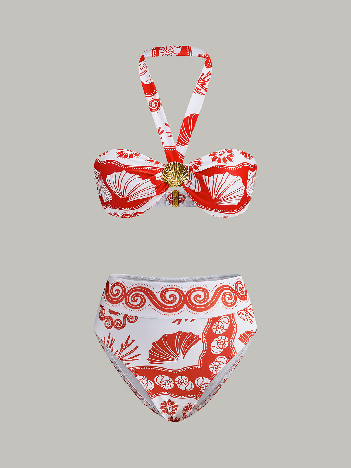 Mesh Patchwork Halter Neck Bikini Set