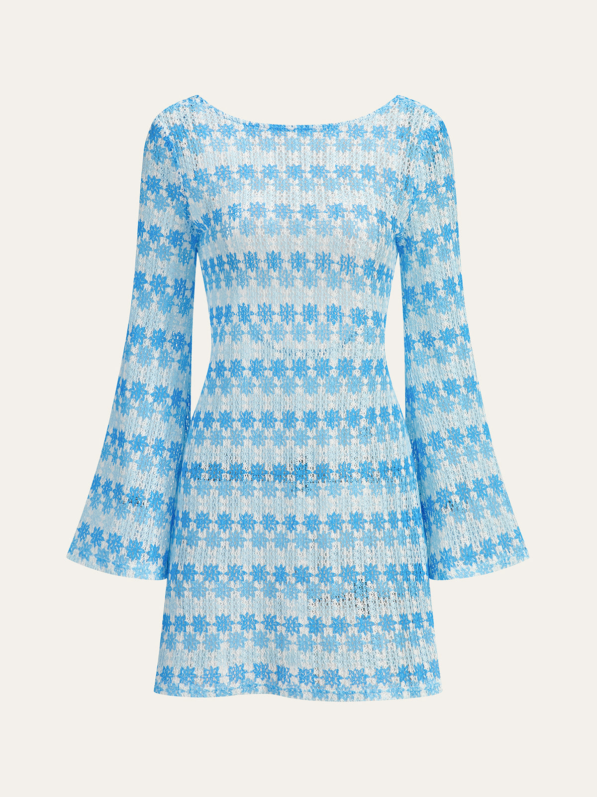 Semi-Sheer Backless Crochet Dress with Flared Sleeves | COMMENSE Semi-Sheer Backless Crochet Dress with Flared Sleeves | COMMENSE